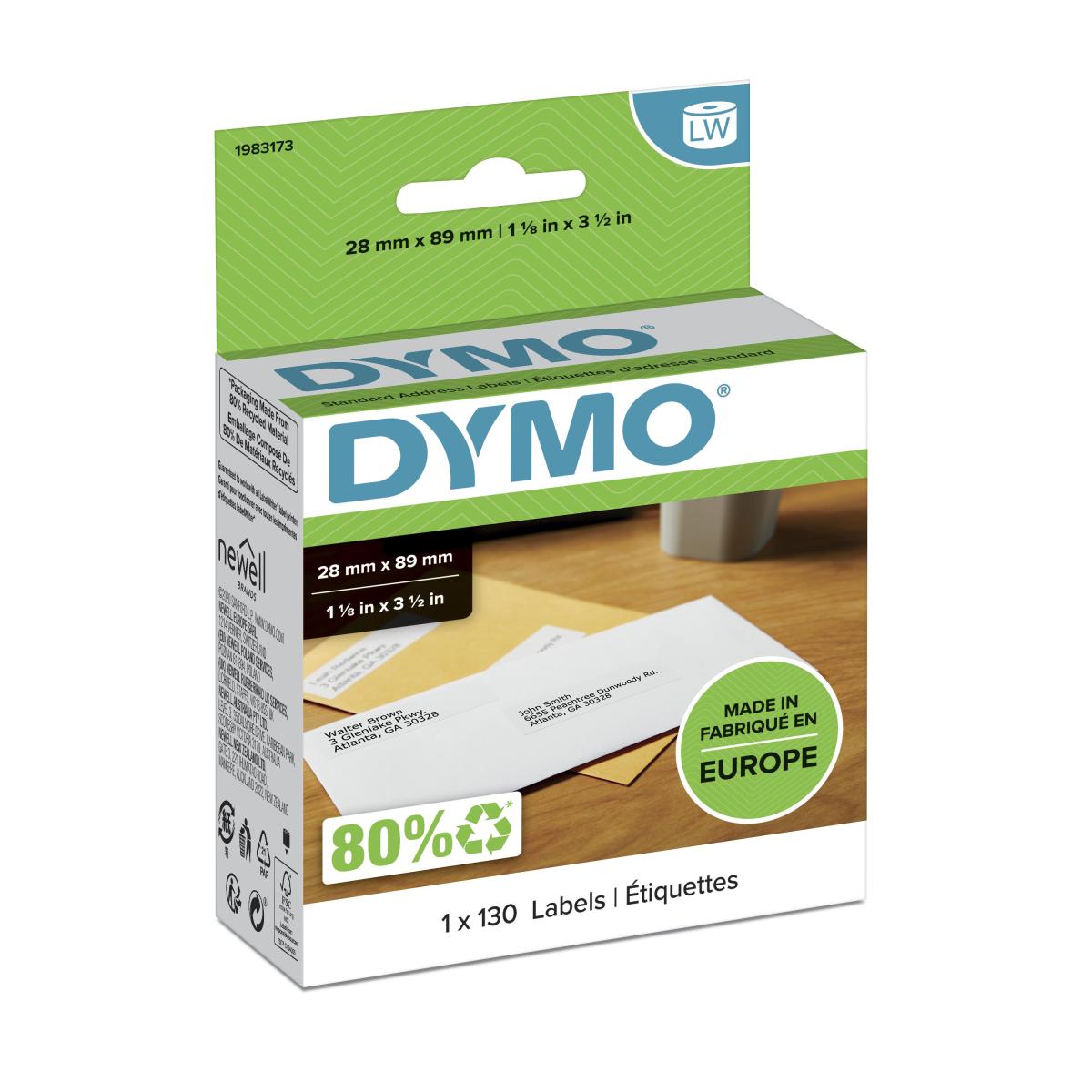 DYMO Authentic LabelWriter Return Address Labels | 28 mm x 89mm | Self-Adhesive | Roll of 130 Self-Adhesive Labels | for LabelWriter Label Makers | Made in Europe