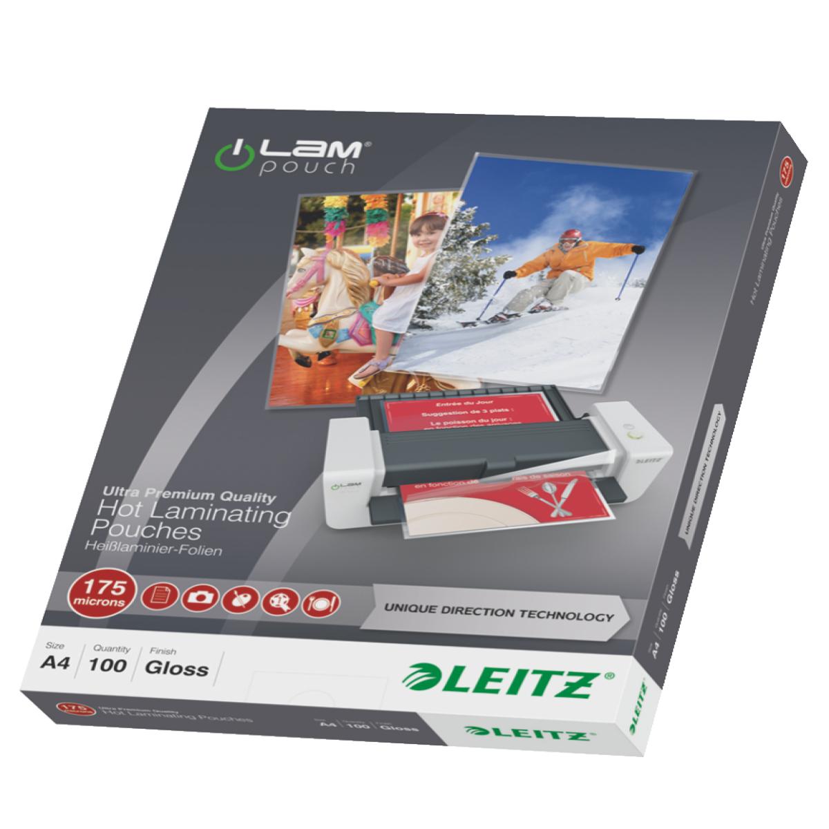 Leitz iLAM Ultra-premium Glossy A4 Laminating Pouches with UDT, 175 microns, Pack of 100.