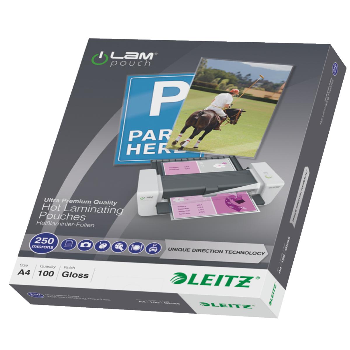 Leitz iLAM Ultra-premium Glossy A4 Laminating Pouches with UDT, 250 microns, Pack of 100.