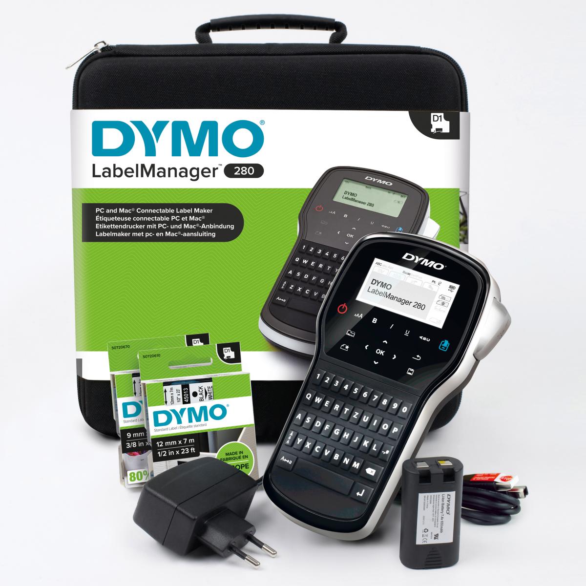 DYMO LabelManager 280 Rechargeable Handheld Label Maker Kit | QWERTY Keyboard | with 2 Rolls of D1 Labels & Carrying Case