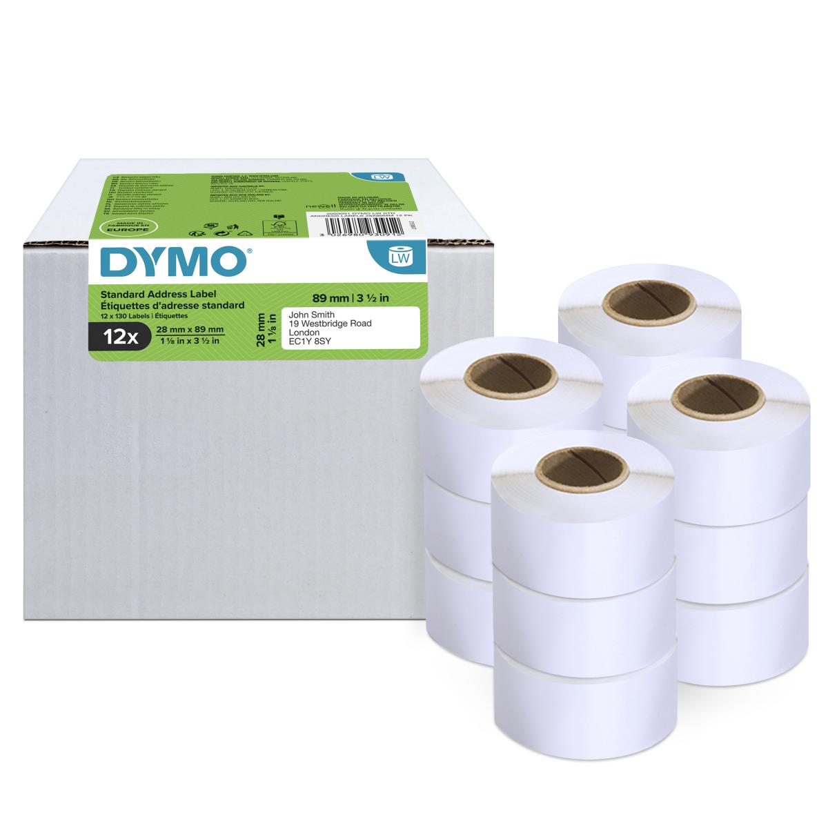 DYMO Authentic LabelWriter Address Labels | 28mm x 89mm | 12 Rolls of 130 Easy-Peel Labels (1,560 Count) | Self-Adhesive | for LabelWriter Label Makers