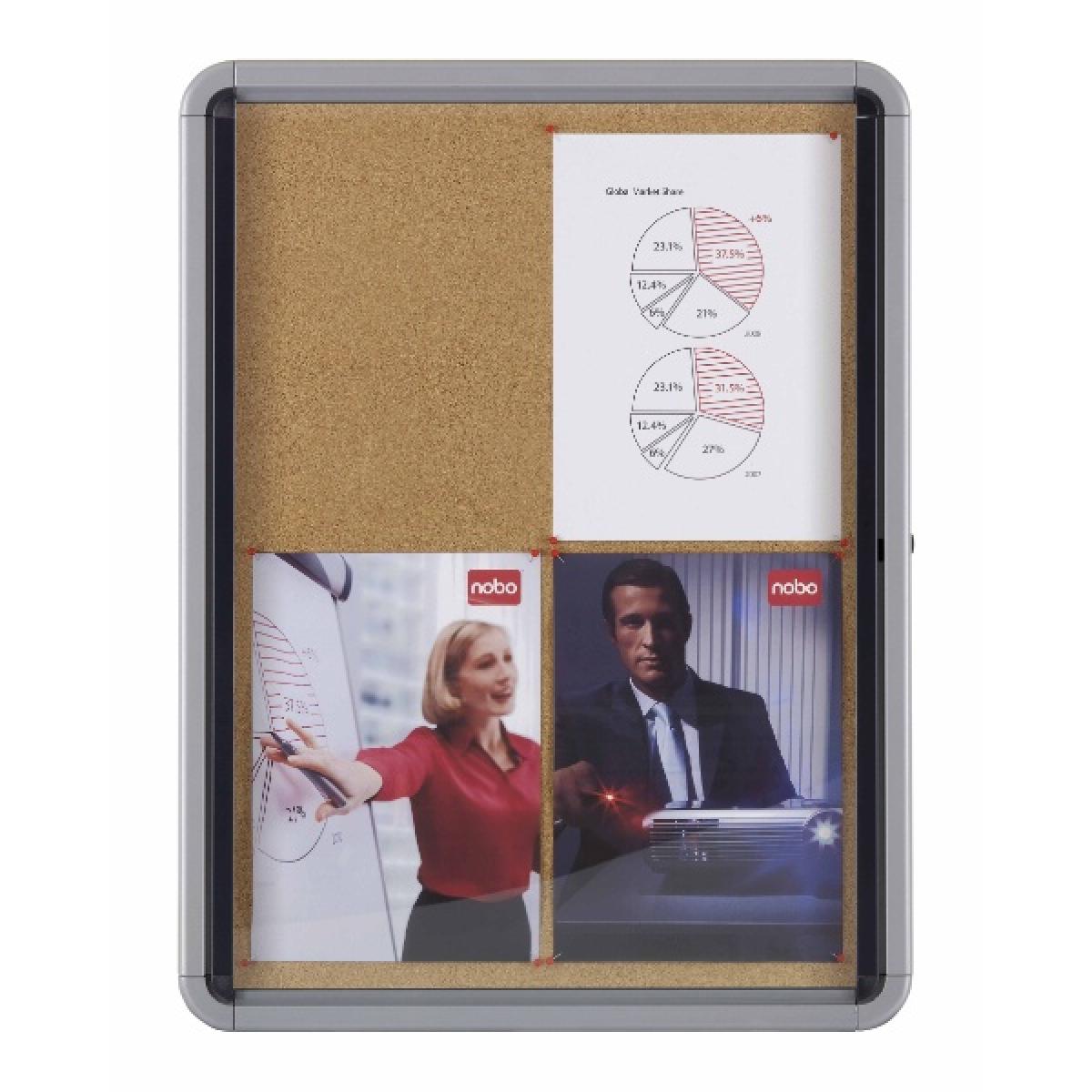 Nobo Premium Plus Cork Lockable Notice Board Hinged Door 9xA4