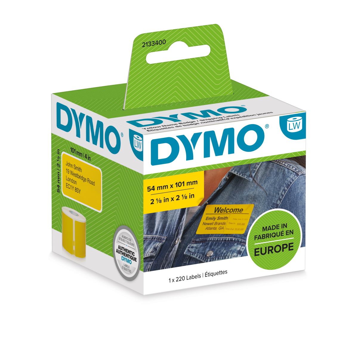 DYMO Authentic LabelWriter Large Shipping Labels/Name Badges | Black Print on Yellow Label | 54 mm x 101 mm | 220 Easy-PeelSelf-Adhesive Labels | for LabelWriter Label Makers | Made in Europe