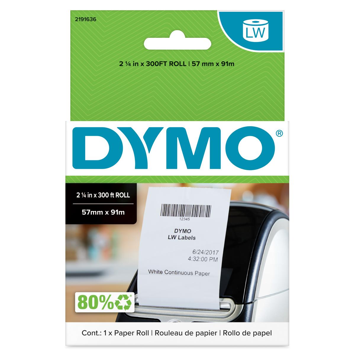 DYMO Authentic LabelWriter Continuous Labels | 57 mm x 91 metres (2 1/4 in x 300 ft) | Labels for LabelWriter Label Printers | 1 Roll