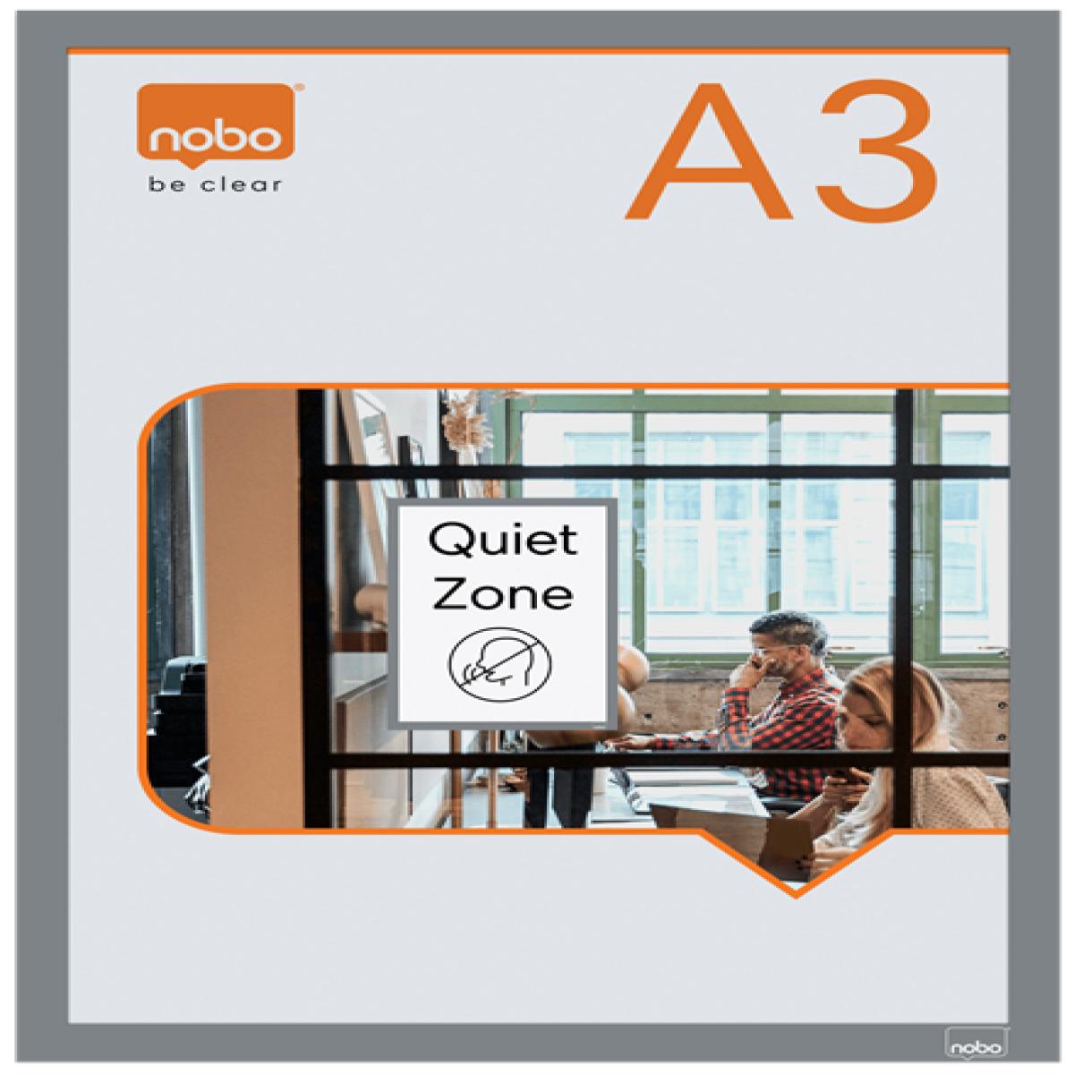 Nobo Self-adhesive Magnetic Poster Frame A3, Silver