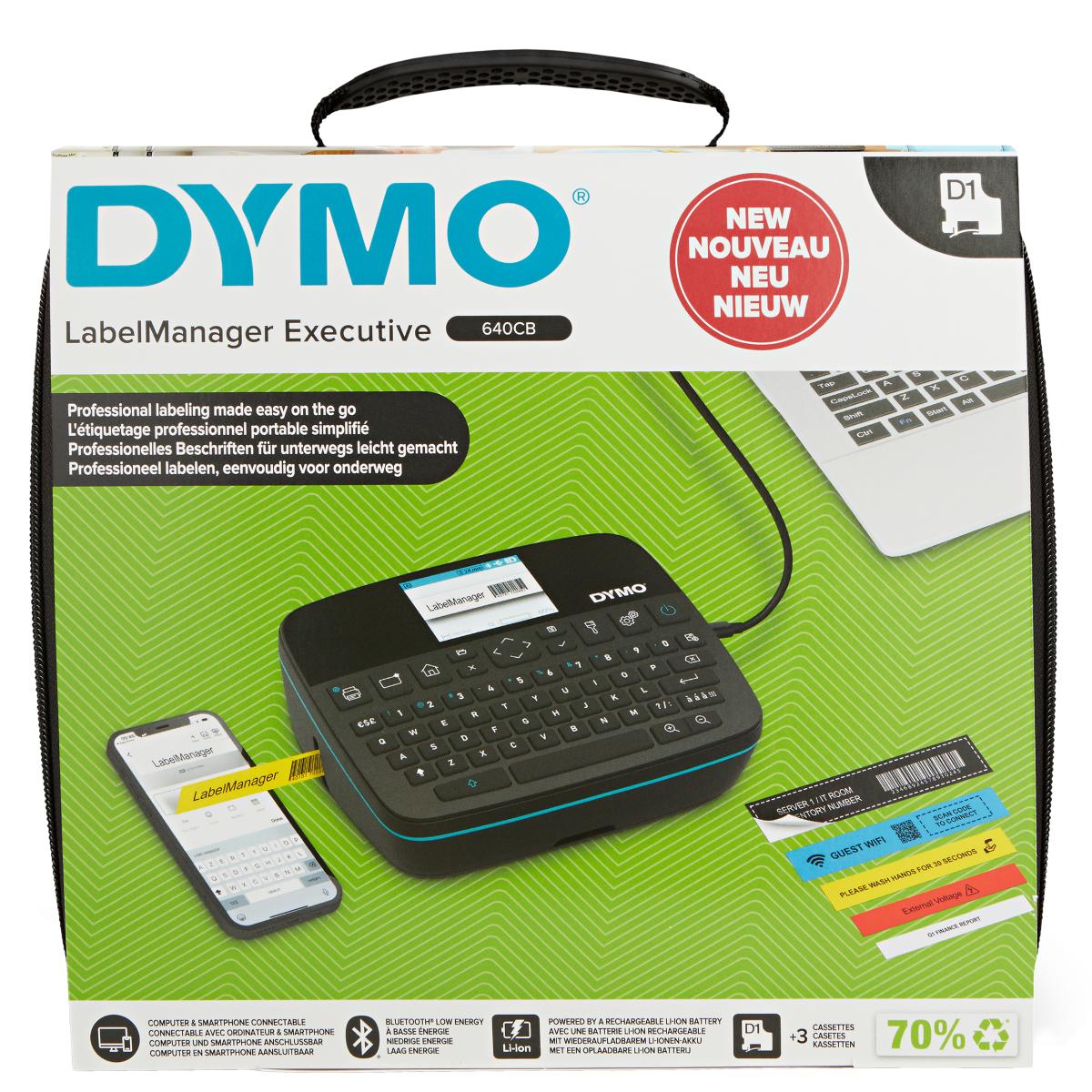 DYMO LabelManager Executive 640 CB Portable Label Printer Kit with Carry Case and 3 Label Cassettes | Compact QWERTY Label Maker | Bluetooth & USB Connectivity | Compatible with D1 Labels