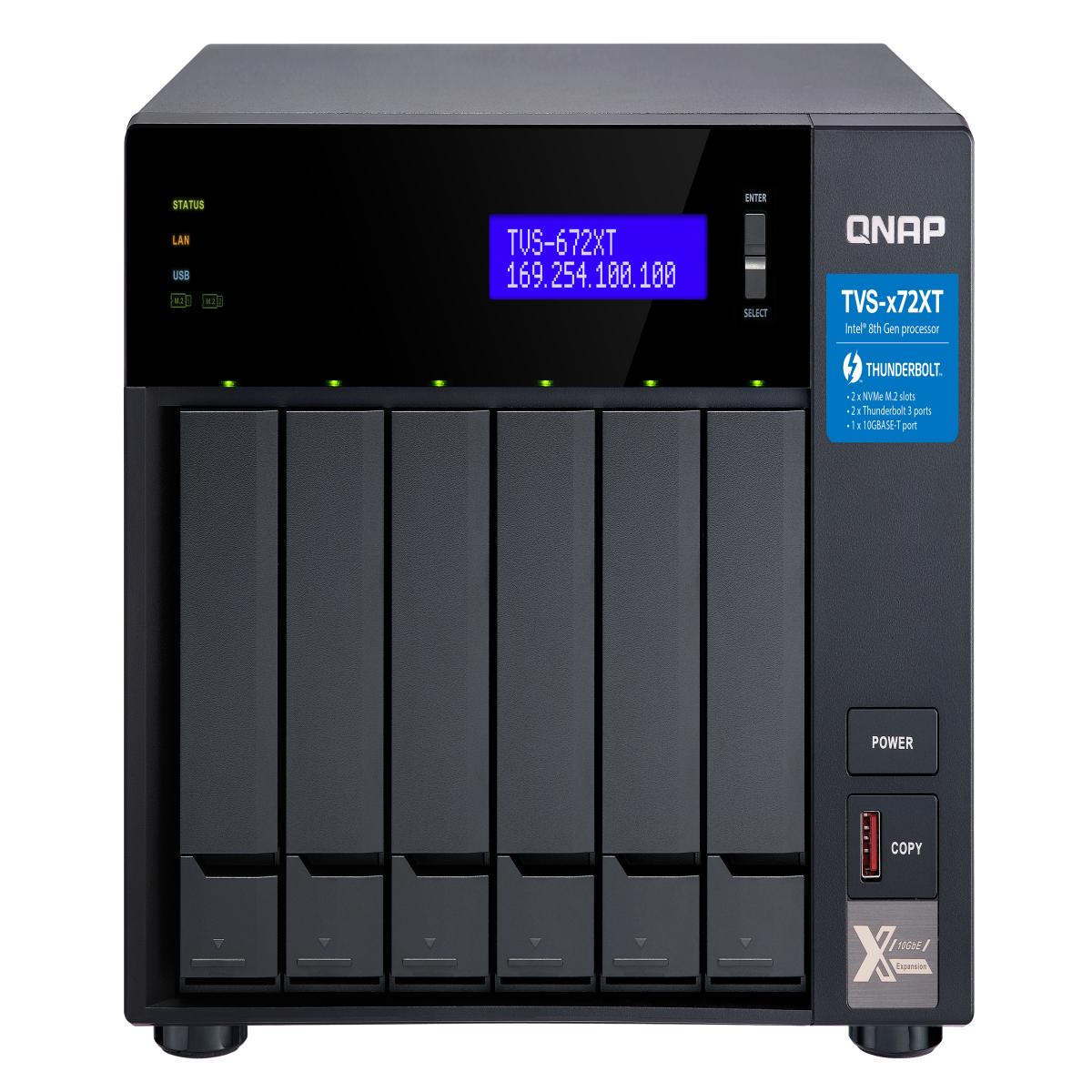 QNAP TVS-672XT NAS Tower Intel® Core™ i3 i3-8100T 8 GB DDR4 36 TB HDD QNAP Turbo System Black