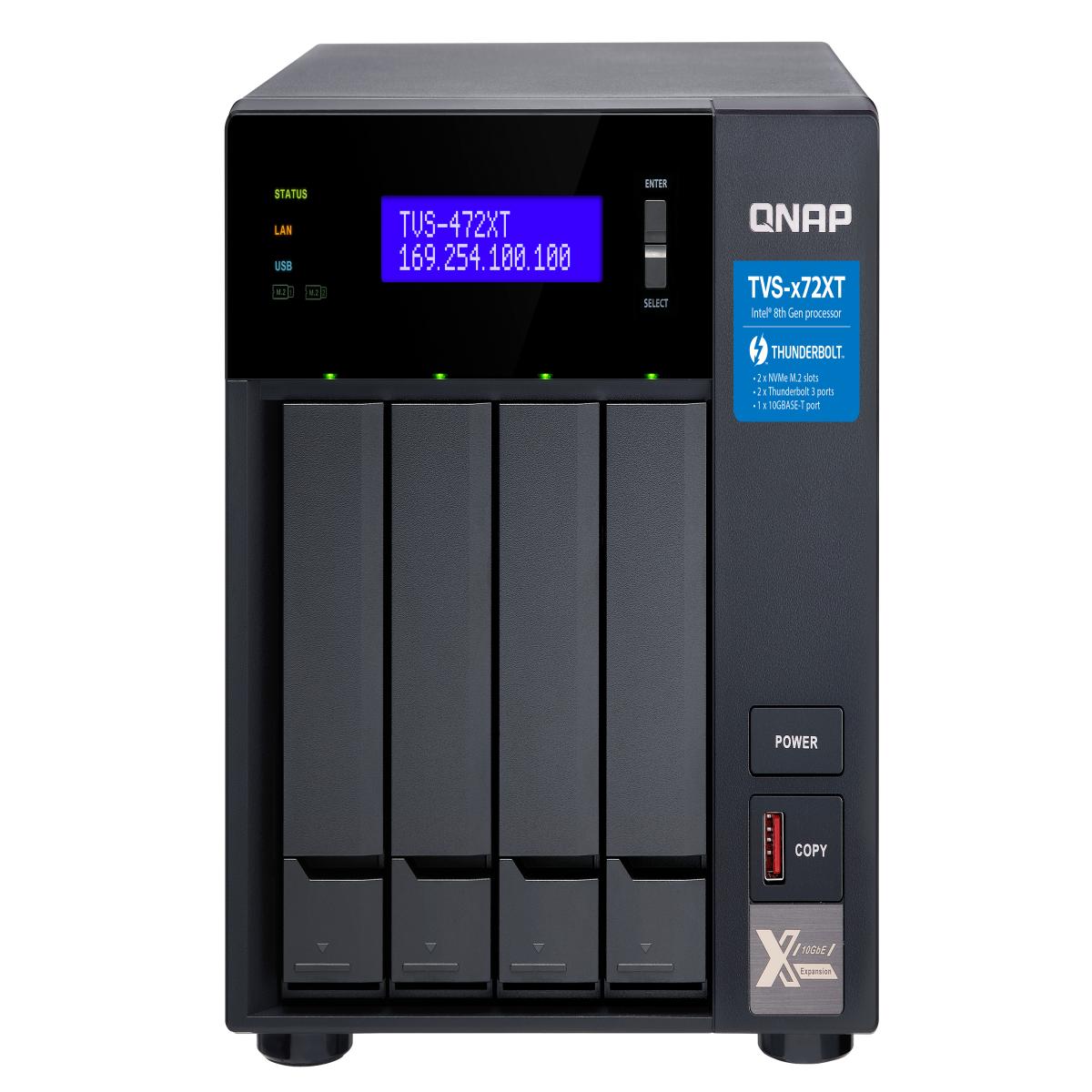 QNAP TVS-472XT-i3-4G/24TB N300 4 Bay DT NAS Tower Intel® Core™ i3 i3-8100T 4 GB DDR4 HDD QNAP Turbo System Black