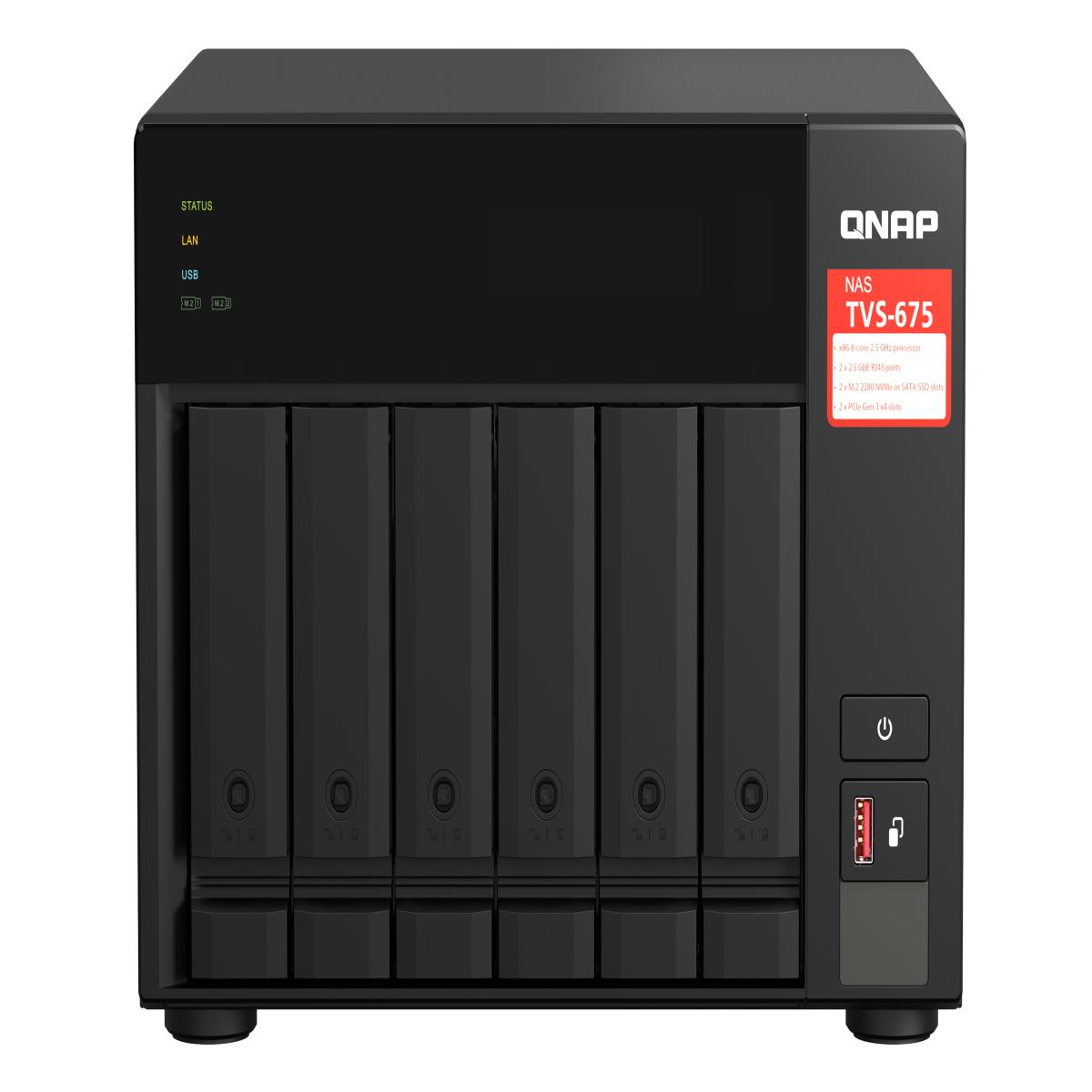QNAP TVS-675 NAS Tower ZhaoXin KaiXian KX-6000 KX-U6580 8 GB DDR4 48 TB HDD QNAP Turbo System Black