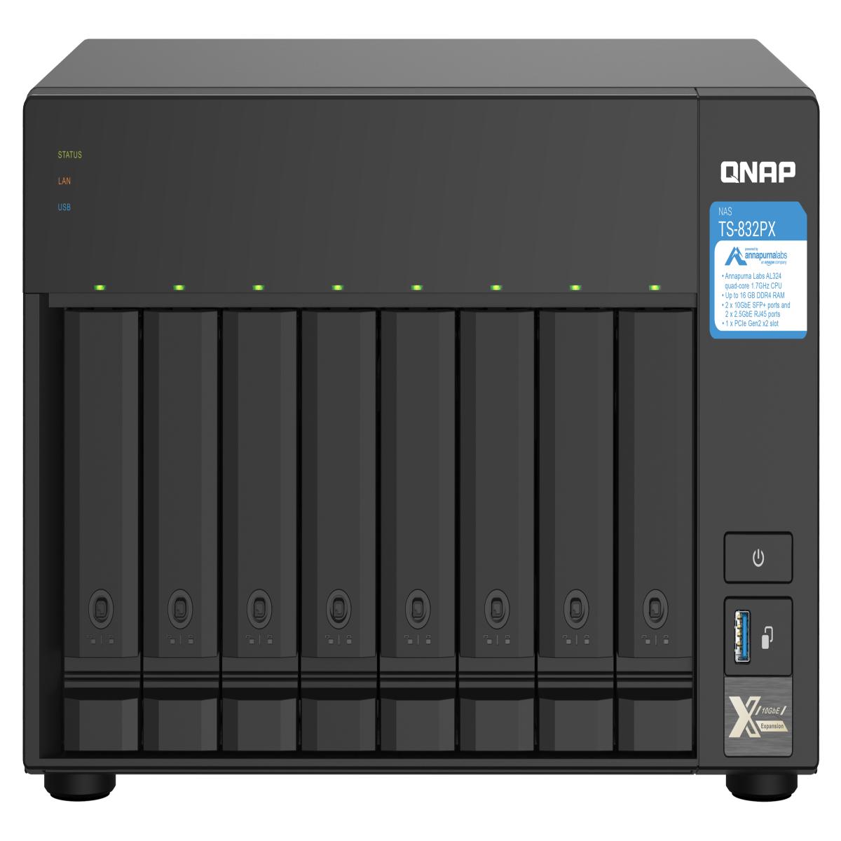 QNAP TS-832PX NAS Tower Annapurna Labs AL324 4 GB DDR4 80 TB HDD QNAP Turbo System Aluminium, Black