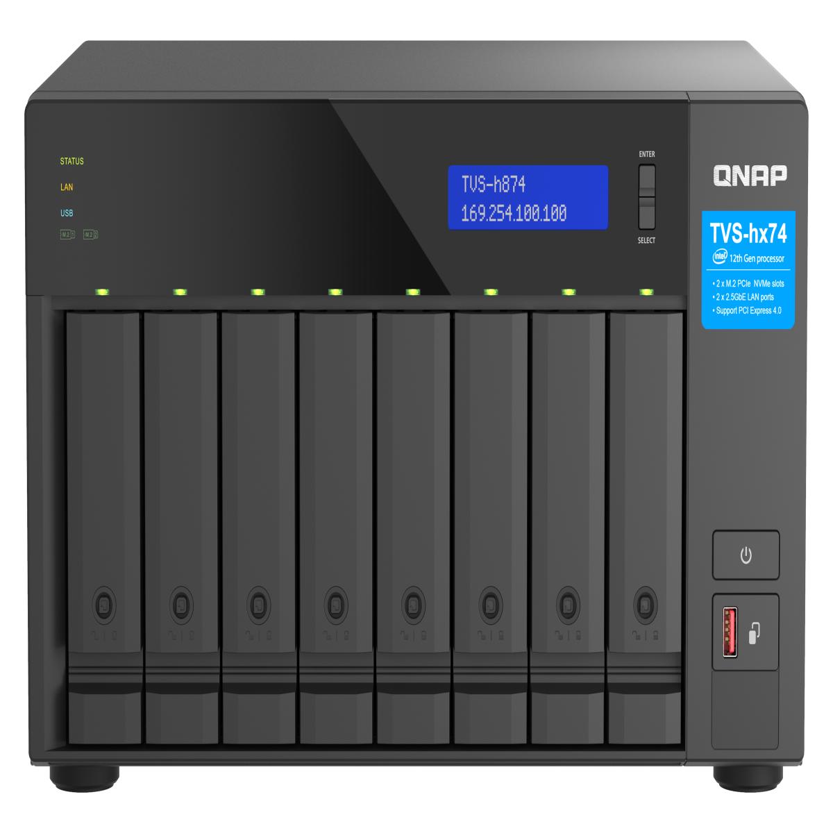 QNAP TVS-h874 NAS Tower Intel® Core™ i7 32 GB DDR4 64 TB HDD QuTS hero Black
