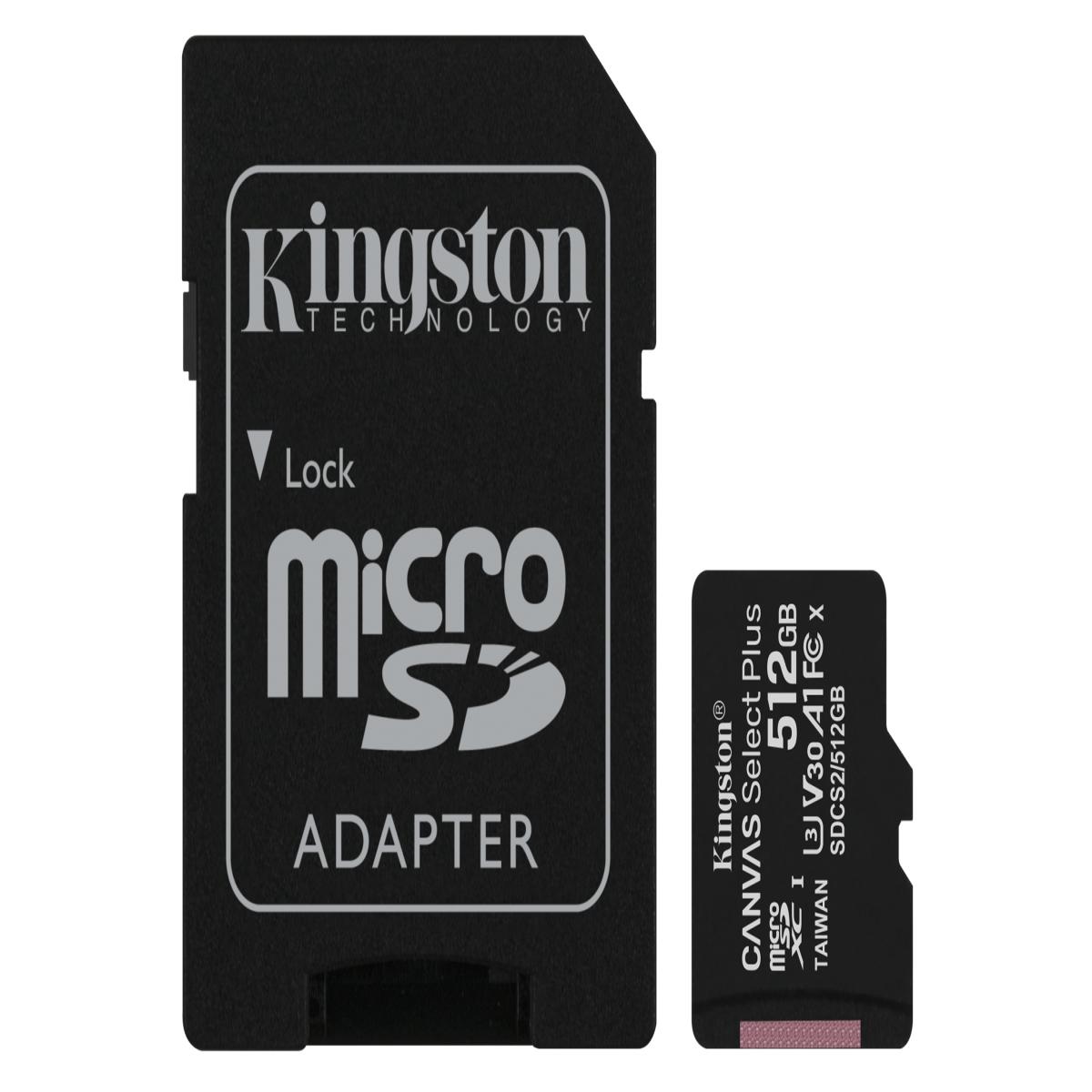 Kingston Technology Canvas Select 512GB micSDXC Plus 100R A1 C10 Card + ADP