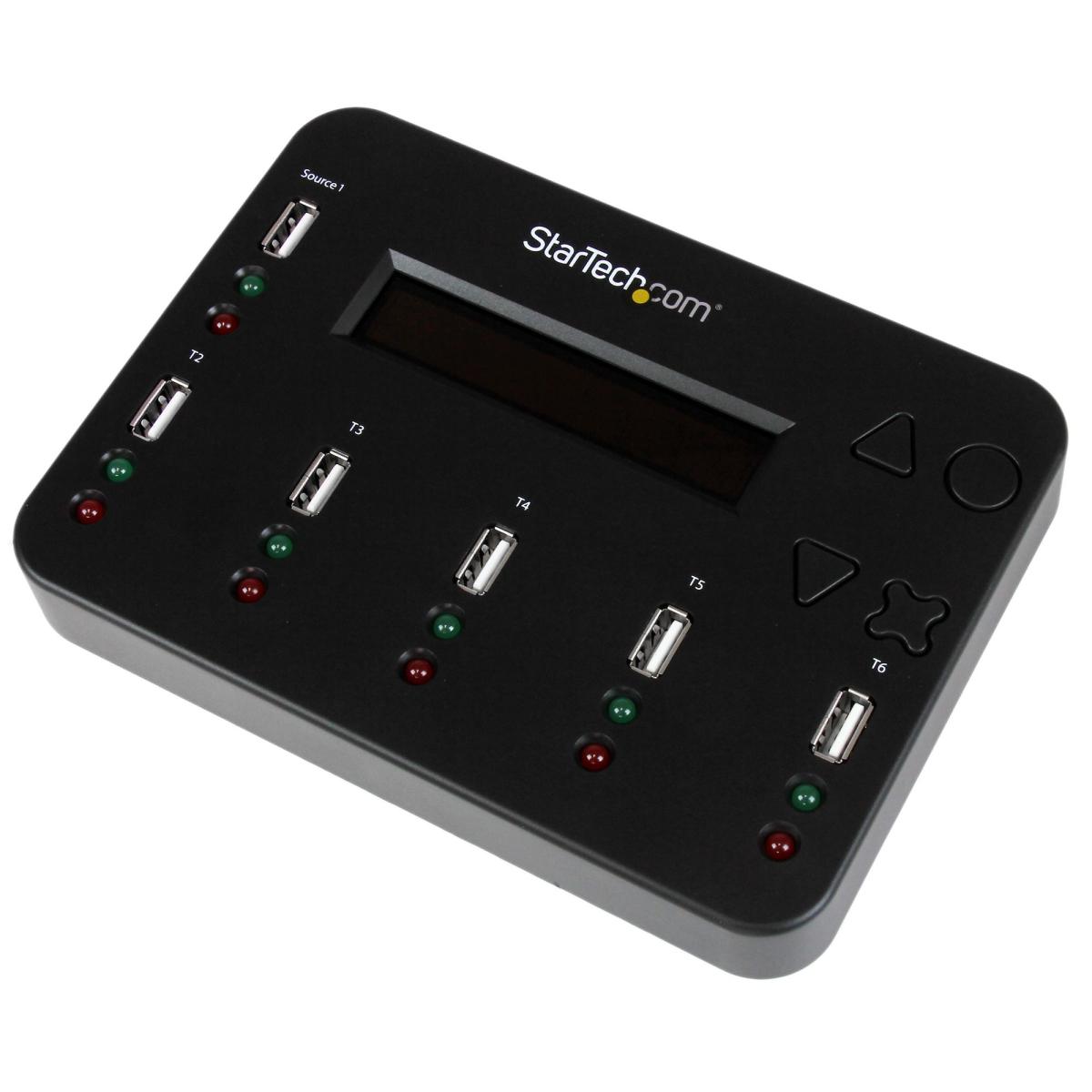 StarTech.com Standalone 1 to 5 USB Thumb Drive Duplicator and Eraser, Multiple USB Flash Drive Copier, System and File and Whole-Drive Copy at1.5 GB/min, Single and 3-Pass Erase, LCD Display - TAA