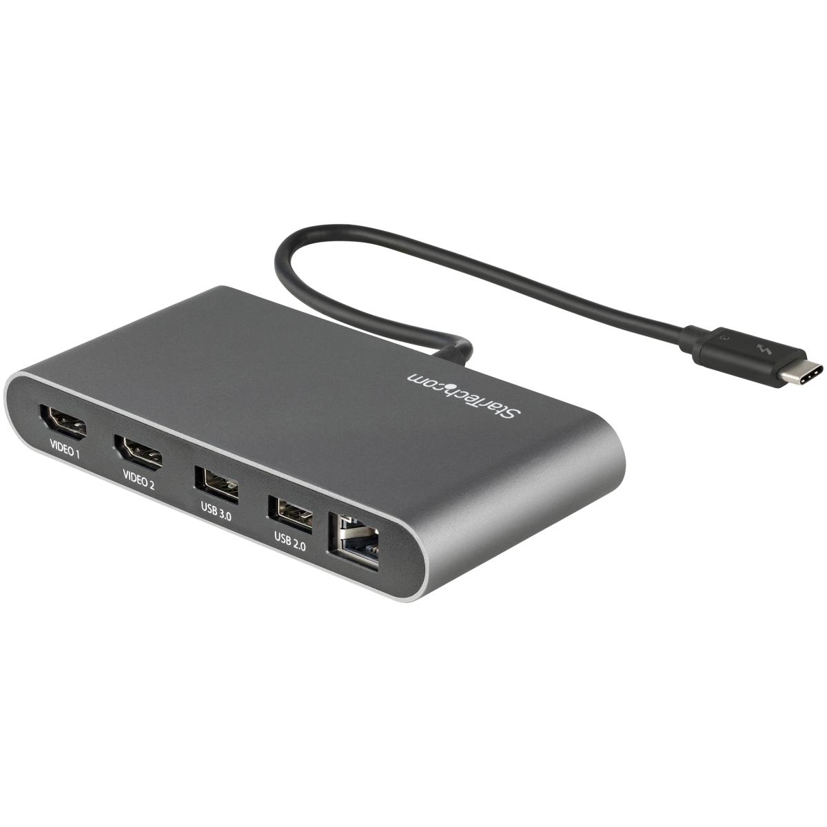 StarTech.com Dual-Monitor Thunderbolt Mini Dock, 4K 60Hz HDMI, Driverless Hub for Windows & Mac, Gigabit Ethernet, 1 x USB 5Gbps & 1x USB 2.0, 11in (28cm) Cable