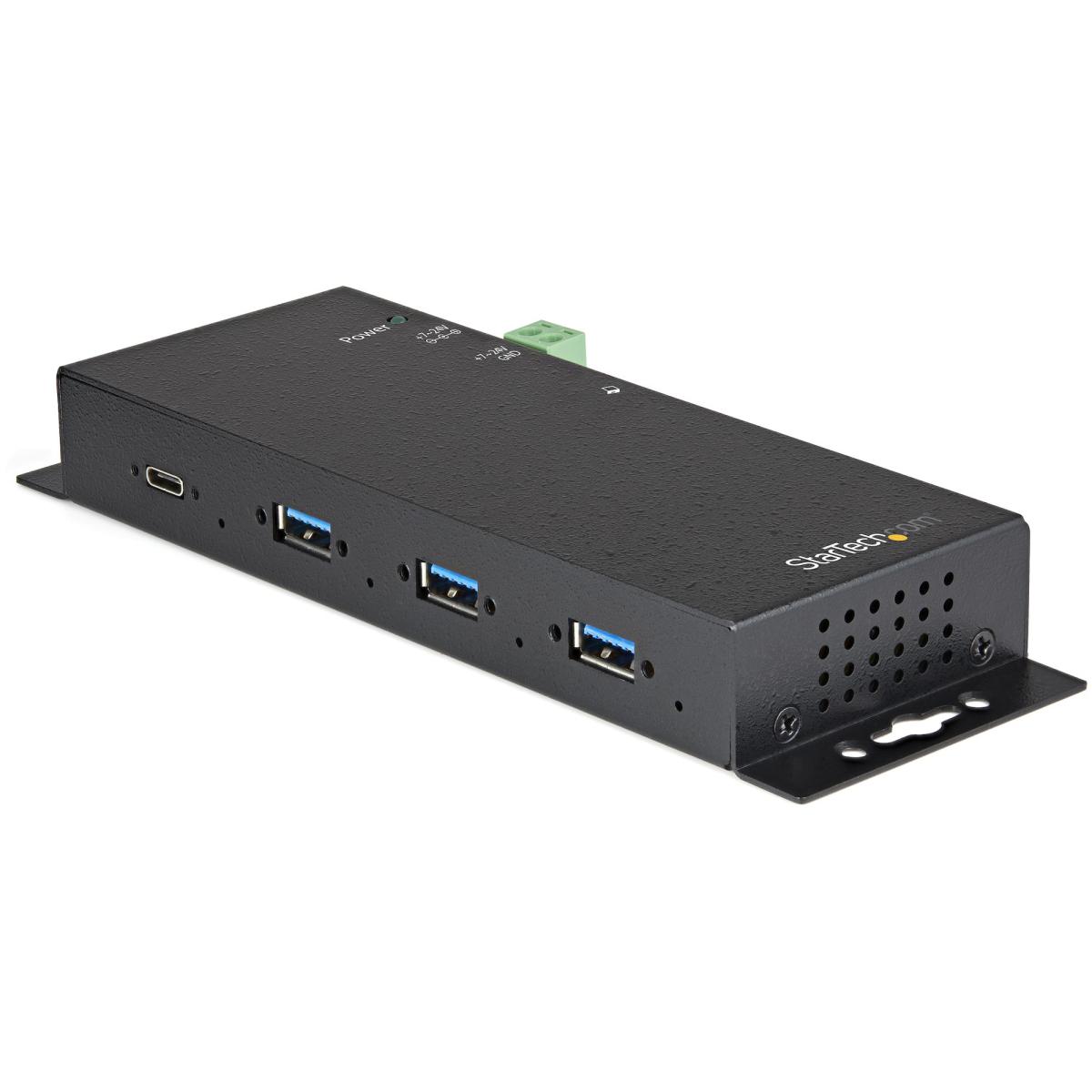 StarTech.com 4 Port USB C Hub 10Gbps - Metal Industrial USB Type-C Hub w/ 3xUSB-A & 1xUSB-C - ESD & Surge Protection - USB-C or USB-A Host - Self-Powered Mountable USB 3.2/3.1 Gen 2 Hub~4-Port USB C Hub 10Gbps - Metal Industrial USB Type-C Hub w/ 3xUSB-A 