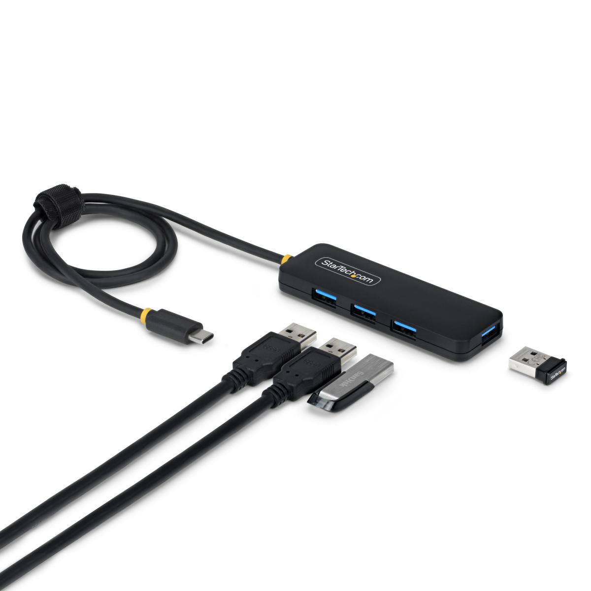 StarTech.com 4-Port USB-C Hub, 5Gbps, Bus Powered, USB-C to 4x USB-A Mini Hub, Extra Long 2ft/61cm Host Cable, PCR Plastic, Portable Desktop / Laptop USB Hub