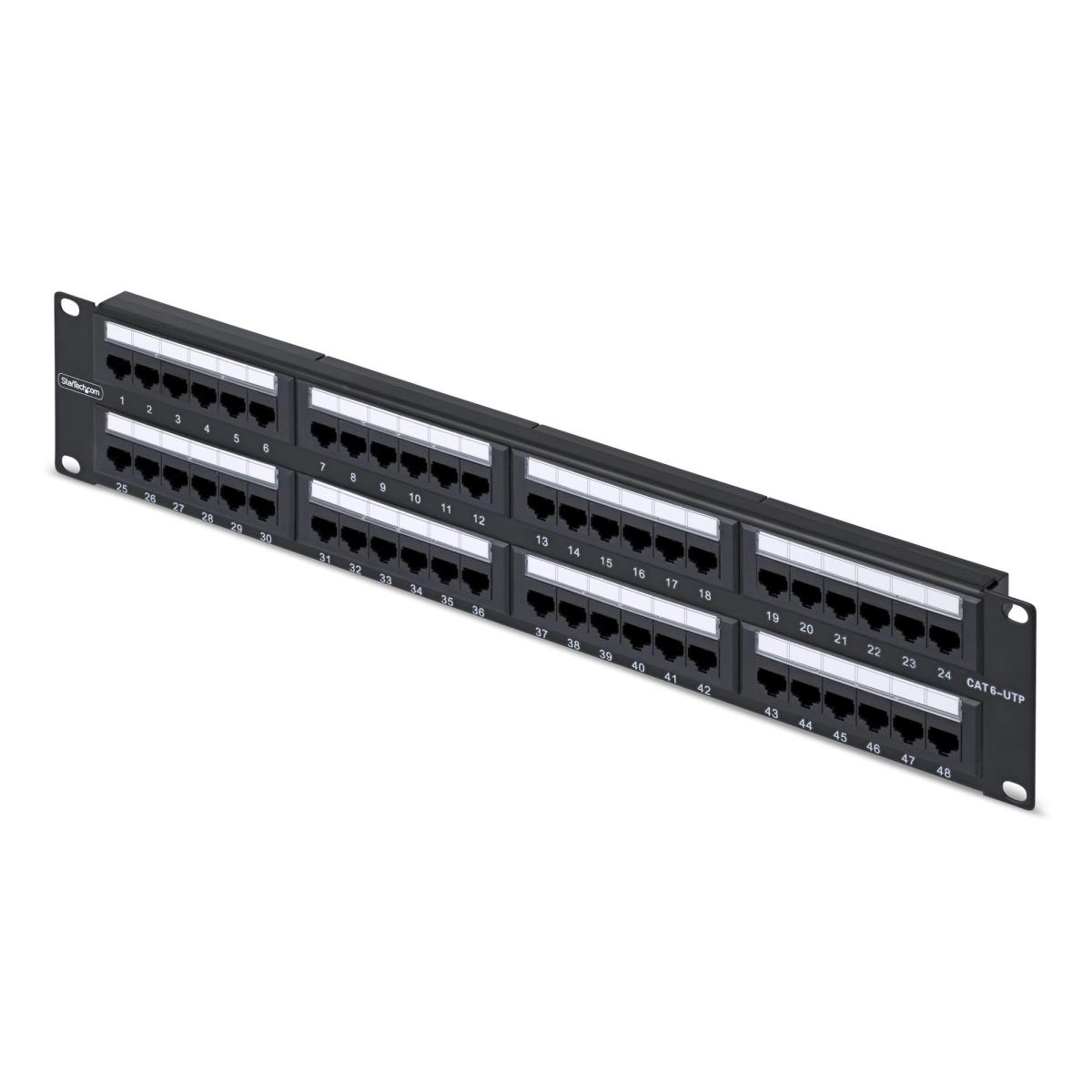 StarTech.com 48-Port 2U Rackmount Cat6 Patch Panel, RJ45, UTP, 110 Punch-Down, Cat 6 Ethernet Patch Panel for Network Server Rack