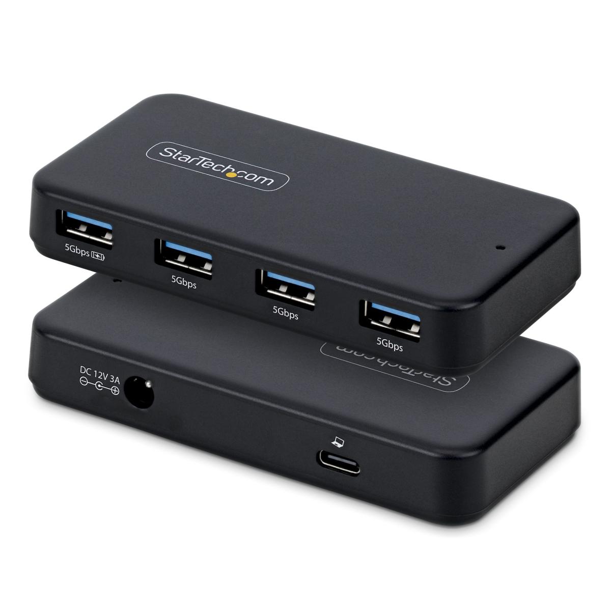 StarTech.com 4-Port USB-A Hub, 5Gbps, Self-Powered, 2-in-1 USB-C and USB-A Host Cable, 1x BC 1.2 Charging Port, 24W Power Adapter Included, MacBook and Windows