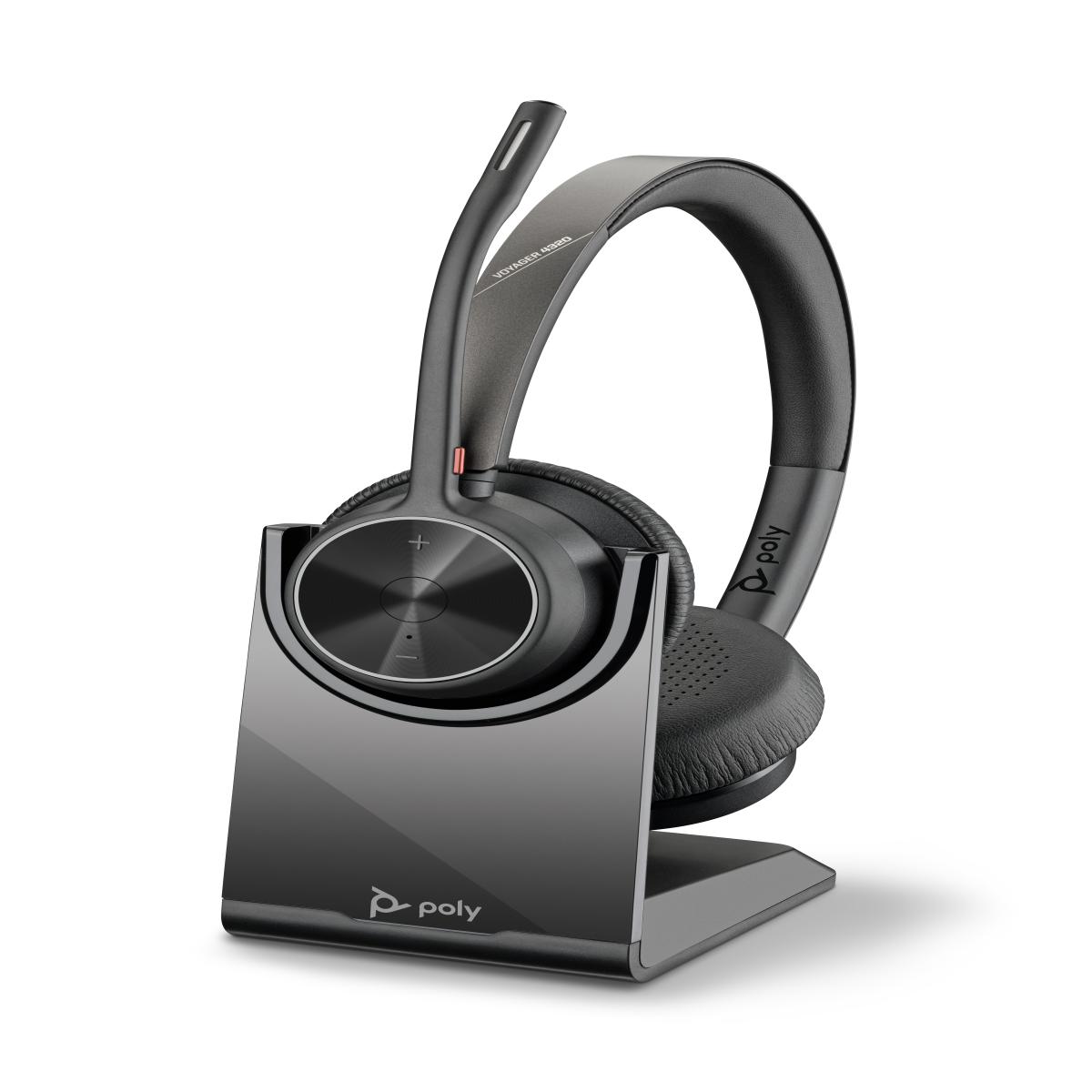 HP Poly Voyager 4320 UC Stereo USB-A Headset +BT700 USB-A Adapter +Charging Stand