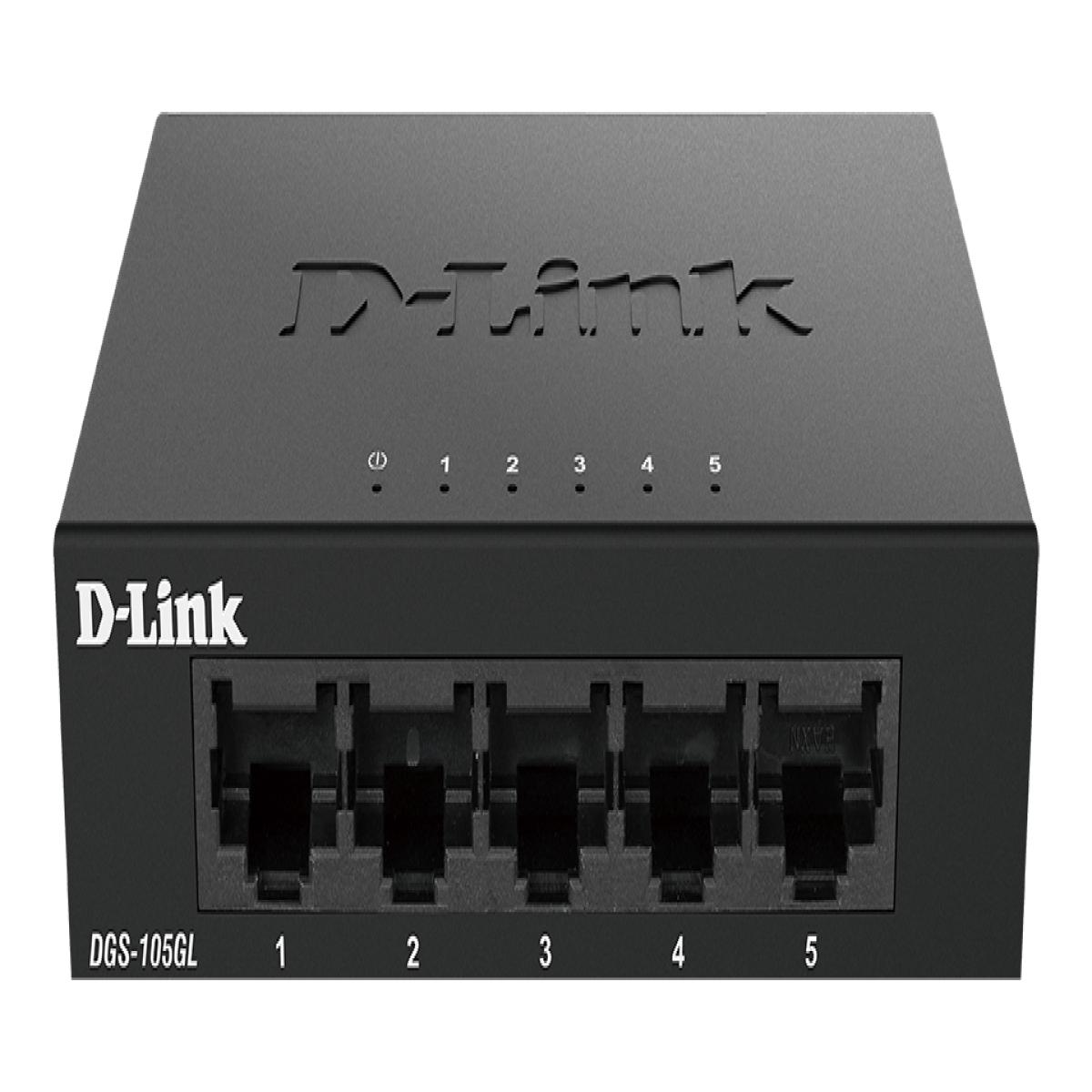 D-Link DGS-105GL 5-Port Gigabit Ethernet Switch, Fanless, Low Profile, Metal Housing, Plug-and-Play, 802.3az EEE black
