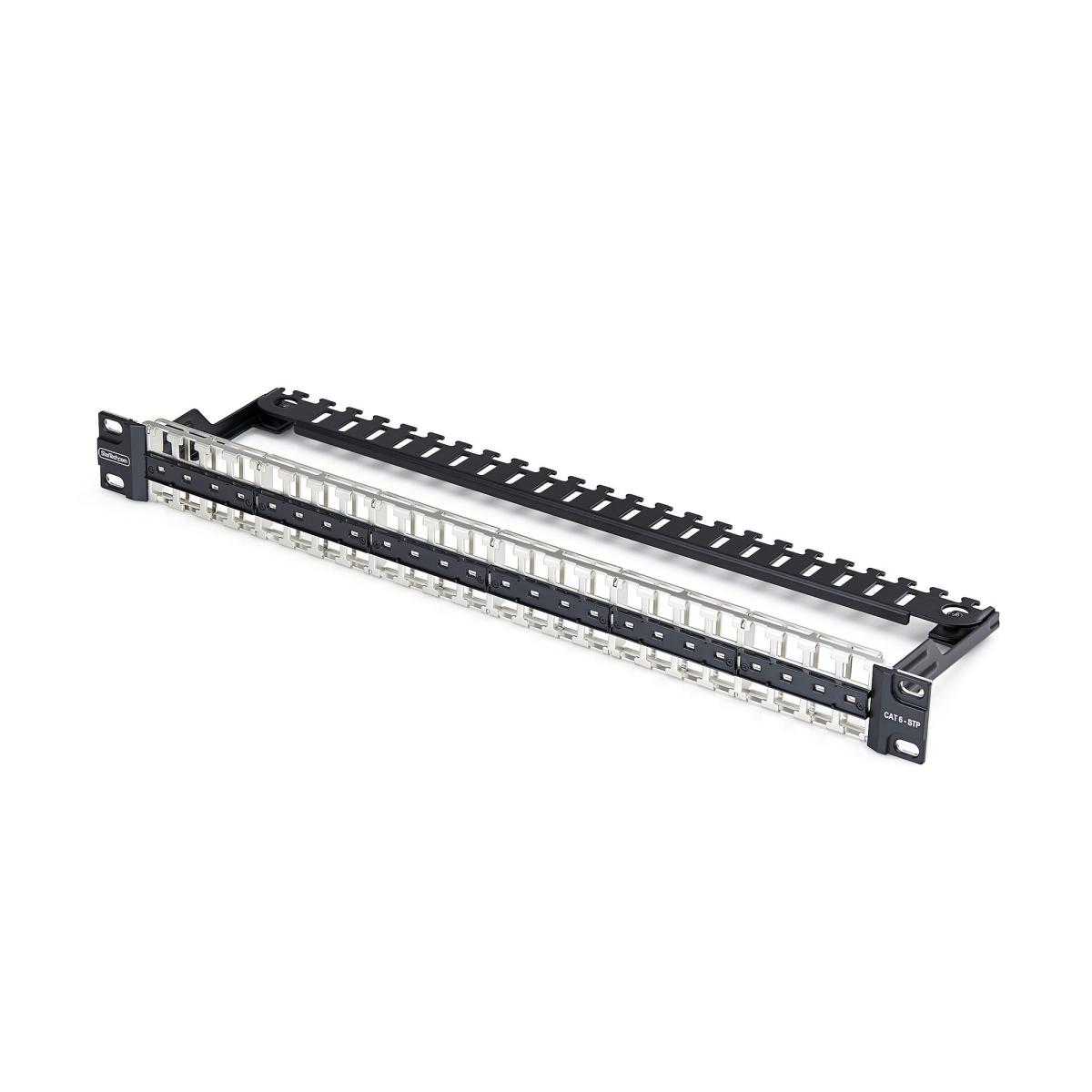 StarTech.com 48 Port 1U Blank Keystone Patch Panel with Cable Management Bar, Rackmount Cat6 Patch Panel for RJ45 STP Ethernet Network Jacks