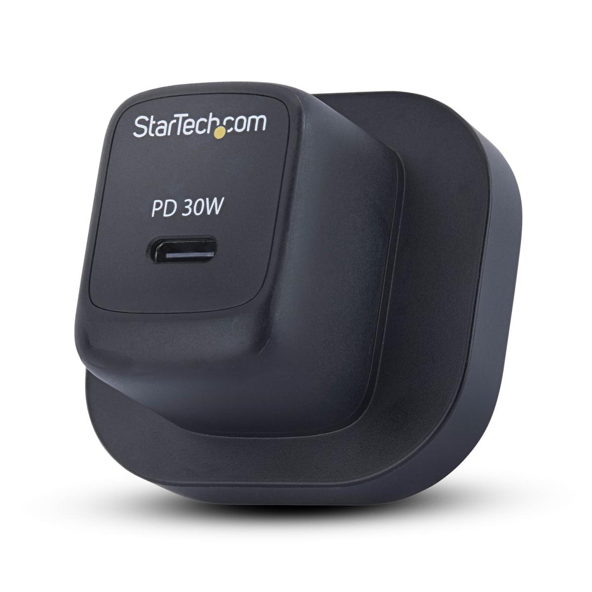 StarTech.com 30W USB‑C Wall Charger, Portable GaN Charger with USB Power Delivery Fast Charging, GaN 5V/9V/15/20V PD, USB-C Charger, Black