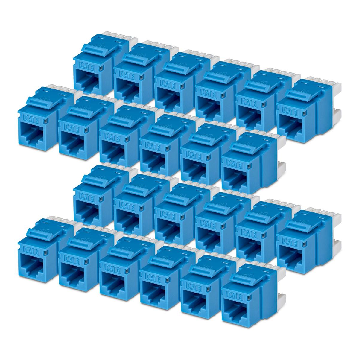 StarTech.com Cat6 Keystone Jack, 24-Pack RJ45 Ethernet Keystone Jacks, UTP Cat6 Wall Jack, 180-Degree 110 Punch Down, Blue