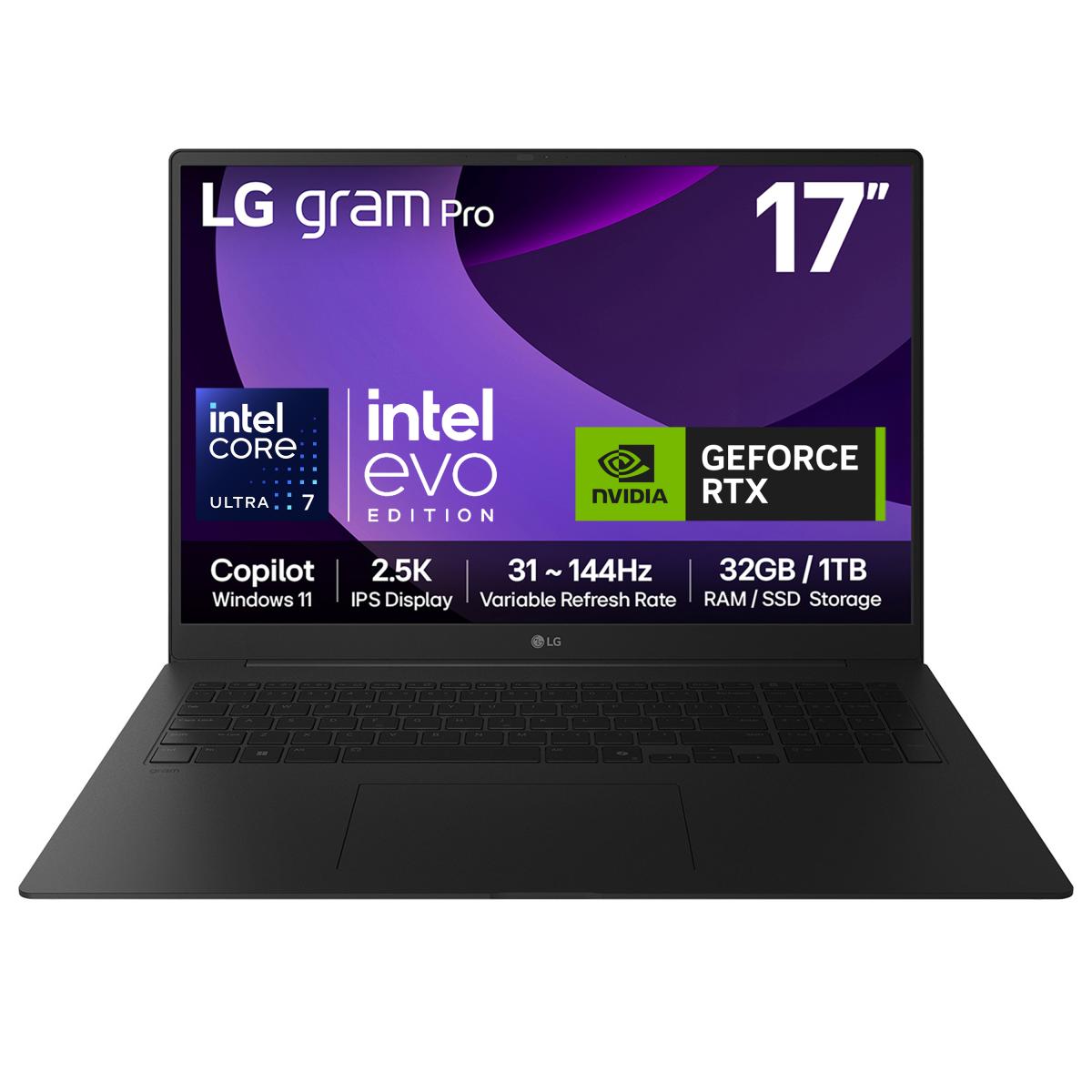 LG Gram Pro 17Z90TR-E 17" Hybrid AI Laptop - Intel® Core™ Ultra 7 255H, NVIDIA GeForce RTX5050 GPU, 1TB SSD, 32 GB RAM - Black - [2025]