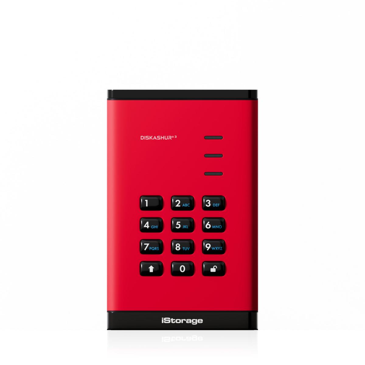 iStorage diskAshur³ SSD 8TB Red | Secure Portable Solid State Drive | FIPS 140-3 Level 3 Complaint |Common Criteria EAL 5+ | PIN protected | AES-XTS 256-bit hardware encryption | GDPR, TAA Compliant | Dust/Water Resistant |