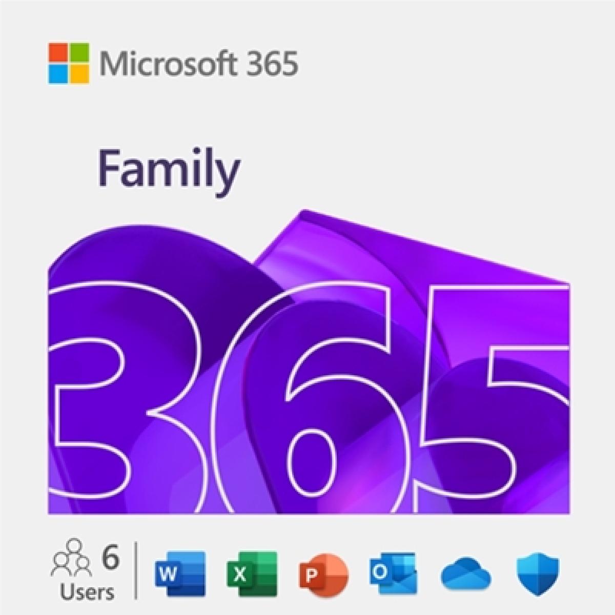 Microsoft 365 Family Medialess Latest Version - 1 Year Subscription 6 Users, up to 5 devices  - Electronic Download ESD