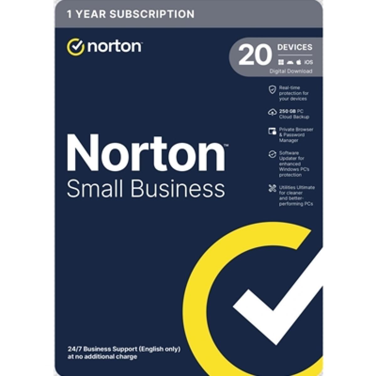 Norton Small Business, Antivirus Software, 20 Devices, 1-year Subscription, Includes 250GB of Cloud Storage, Dark Web Monitoring, Private Browser, 24/7 Business Support, Activation Code by email - ESD