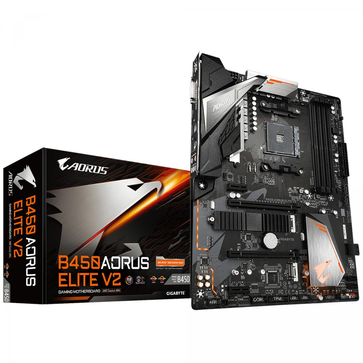GIGABYTE B450 AORUS Elite V2 Motherboard - Supports AMD Series 5000 CPUs, 8+2 Phases Digital Twin Power Design, up to 3600MHz DDR4 (OC), 2xPCIe 3.0 M.2, GbE LAN, USB 3.1 Gen 1