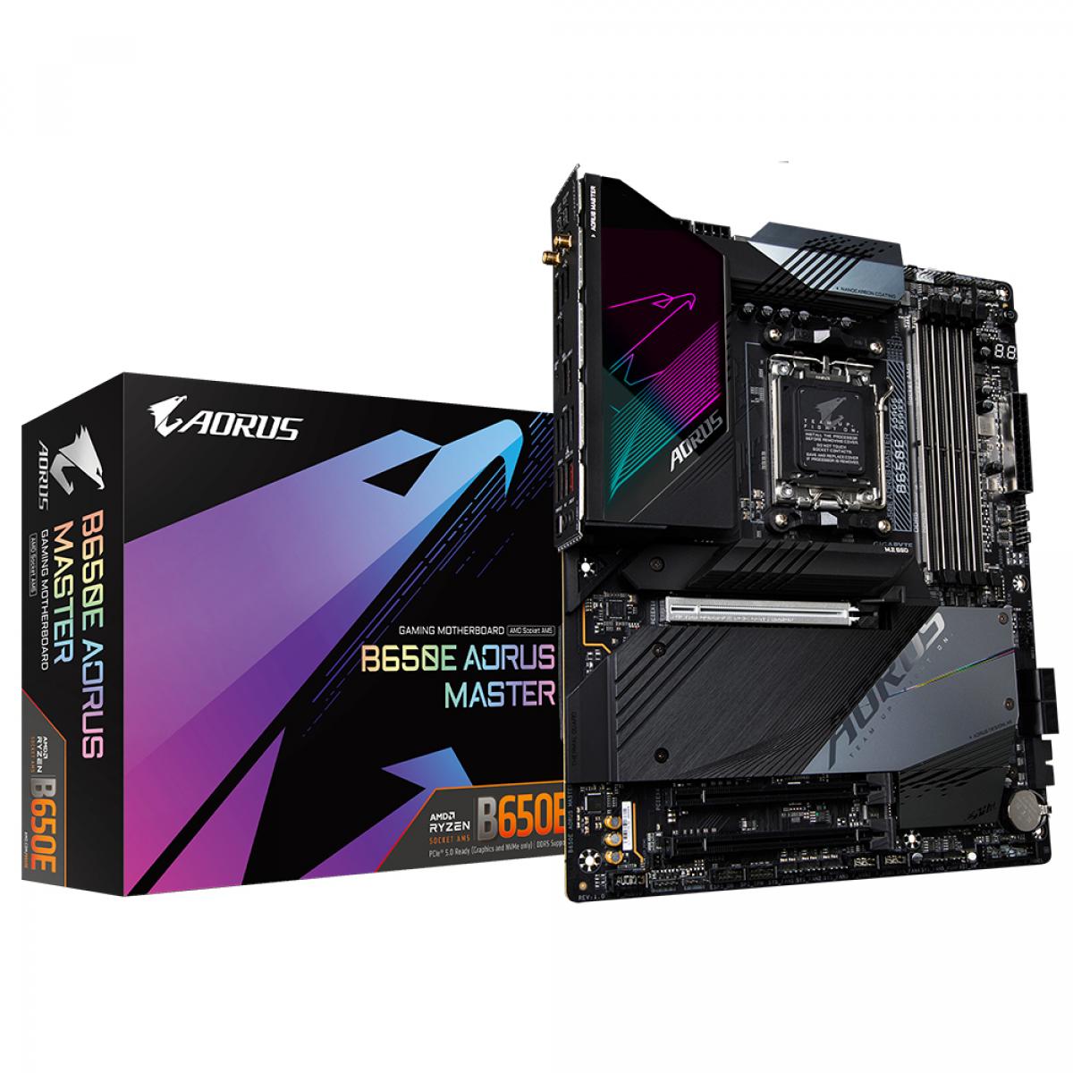 GIGABYTE B650E AORUS MASTER Motherboard - Supports AMD Ryzen 9000 CPUs, 16+2+2 Digital VRM, up to 8000MHz DDR5 (OC), 4xPCIe 5.0 M2, Wi-Fi 6E, 2.5GbE LAN, USB 3.2 Gen 2x2