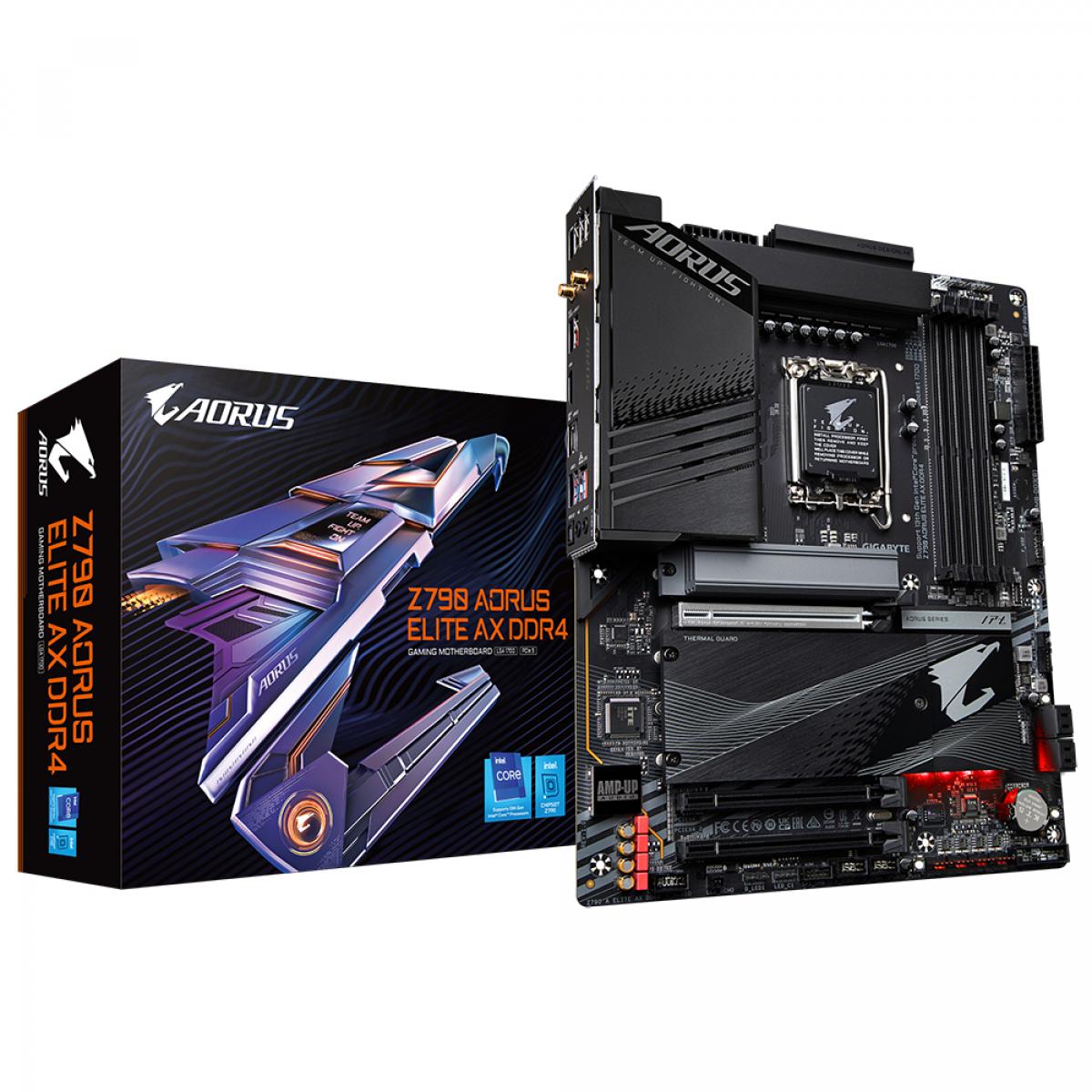 GIGABYTE Z790 AORUS ELITE AX DDR4 Motherboard - Supports Intel Core 14th Gen CPUs, 16+1+2 Phases Digital VRM, up to 5333MHz DDR4 (OC), 4xPCIe 4.0 M.2, Wi-Fi 6E, 2.5GbE LAN, USB 3.2 Gen 2x2