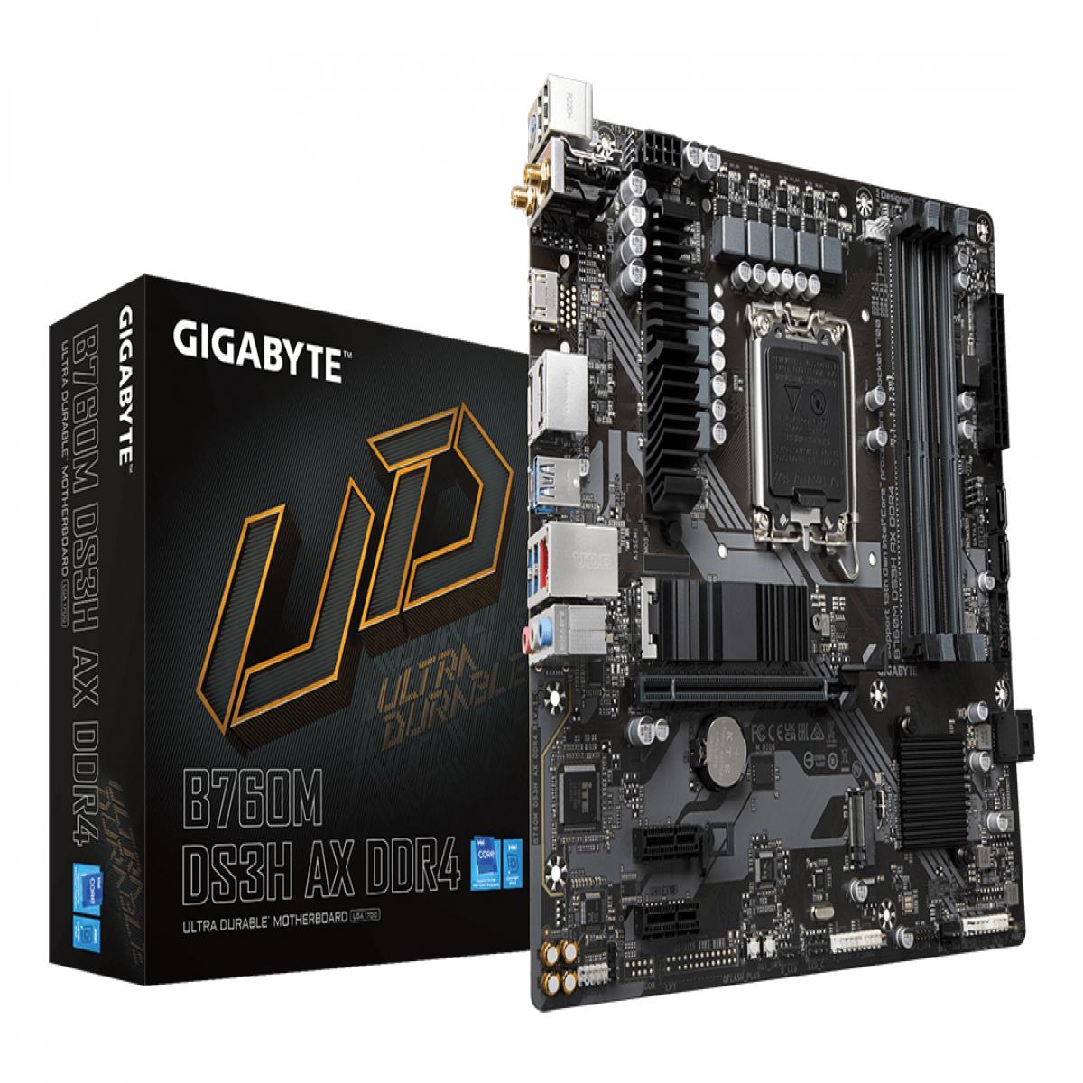 GIGABYTE B760M DS3H AX DDR4 Motherboard - Supports Intel Core 14th Gen CPUs, 6+2+1 Phases Digital VRM, up to 5333MHz DDR4 (OC), 2xPCIe 4.0 M.2, Wi-Fi 6E, 2.5GbE LAN, USB 3.2 Gen2
