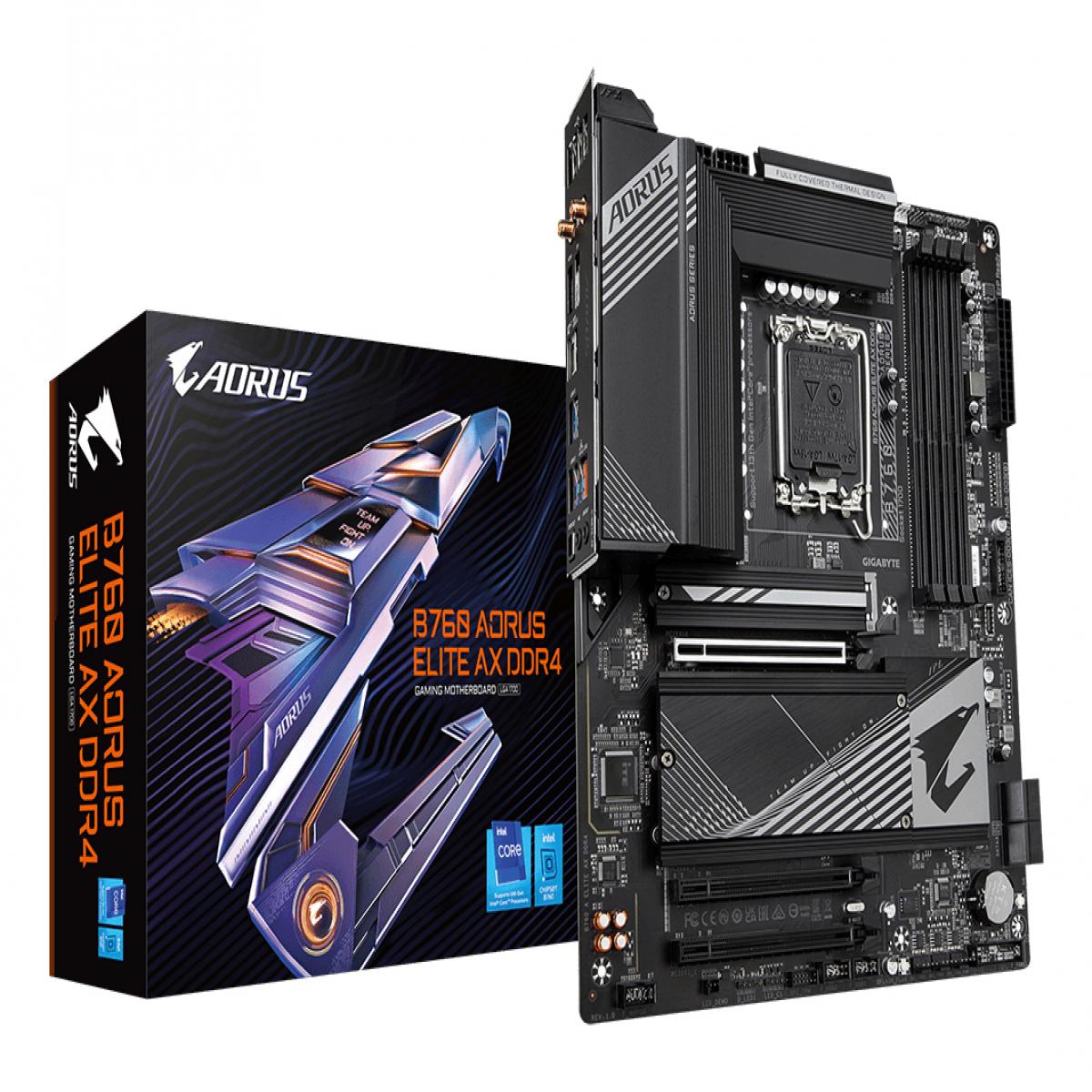 GIGABYTE B760 AORUS ELITE AX DDR4 Motherboard - Supports Intel Core 14th Gen CPUs, 12*+1+1 Phases Digital VRM, up to 5333MHz DDR4 (OC), 3xPCIe 4.0 M.2, Wi-Fi 6E, 2.5GbE LAN, USB 3.2 Gen 2
