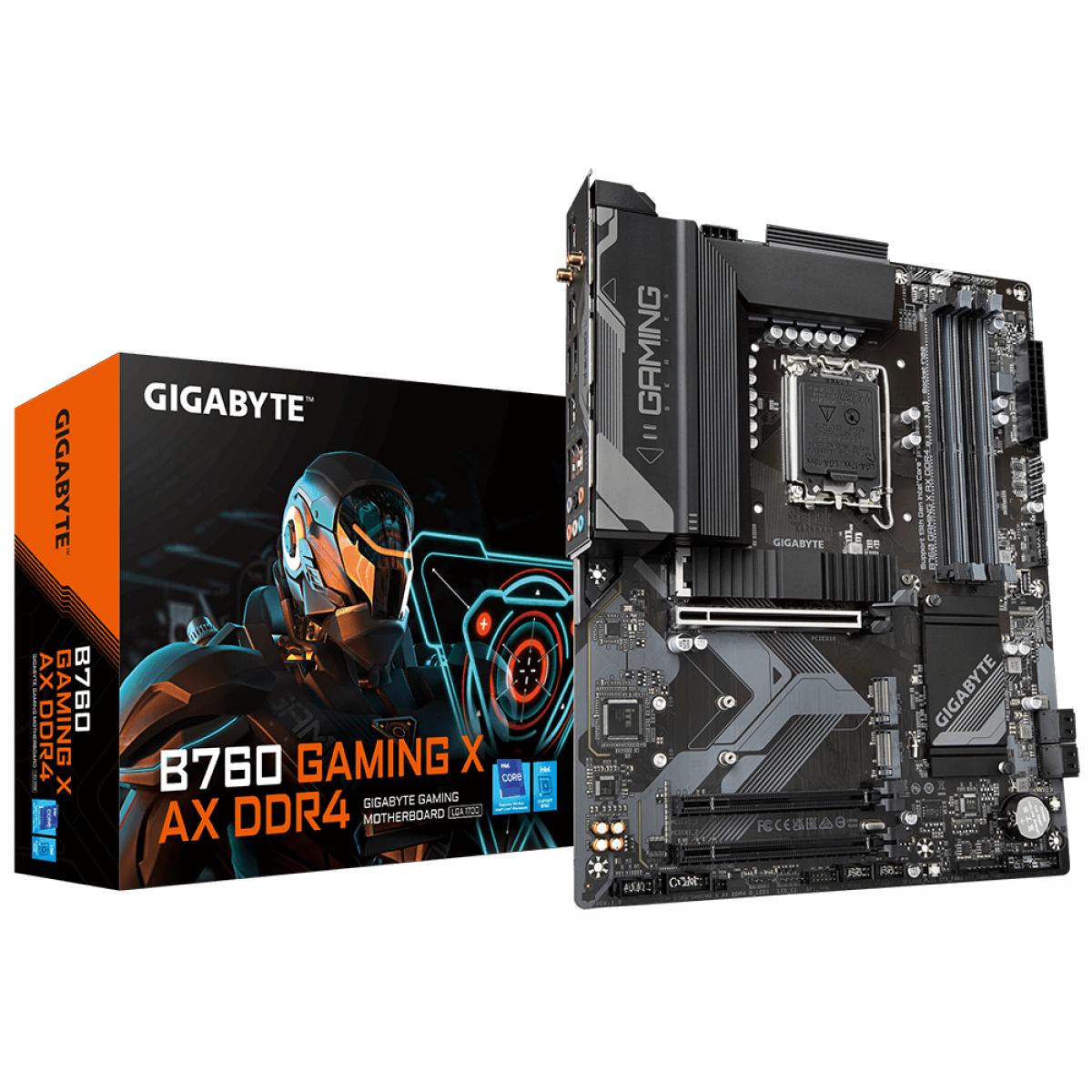 GIGABYTE B760 GAMING X AX DDR4 Motherboard - Supports Intel Core 14th Gen CPUs, 8+1+1 Phases Digital VRM, up to 5333MHz DDR4 (OC), 3xPCIe 4.0 M.2, Wi-Fi 6E, 2.5GbE LAN, USB 3.2 Gen 2
