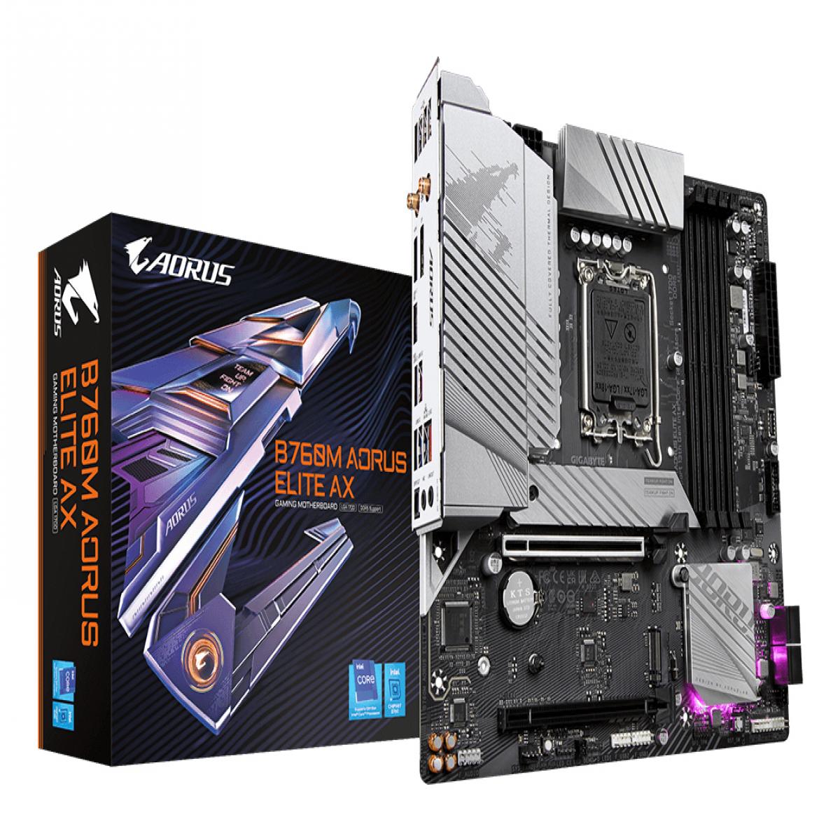 GIGABYTE B760M AORUS ELITE AX Motherboard - Supports Intel Core 14th Gen CPUs, 12*+1+1 Phases Digital VRM, up to 7800MHz DDR5 (OC), 2xPCIe 4.0 M.2, Wi-Fi 6E, 2.5GbE LAN, USB 3.2 Gen 2