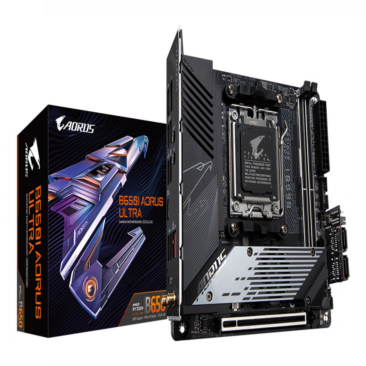 GIGABYTE B650I AORUS ULTRA Motherboard - Supports AMD Ryzen 9000 CPUs, 8+2+1 Digital VRM, up to 7200MHz DDR5 (OC), 1xPCIe 5.0 + 2xPCIe 4.0 M.2, Wi-Fi 6E, 2.5GbE LAN, USB 3.2 Gen 2x2