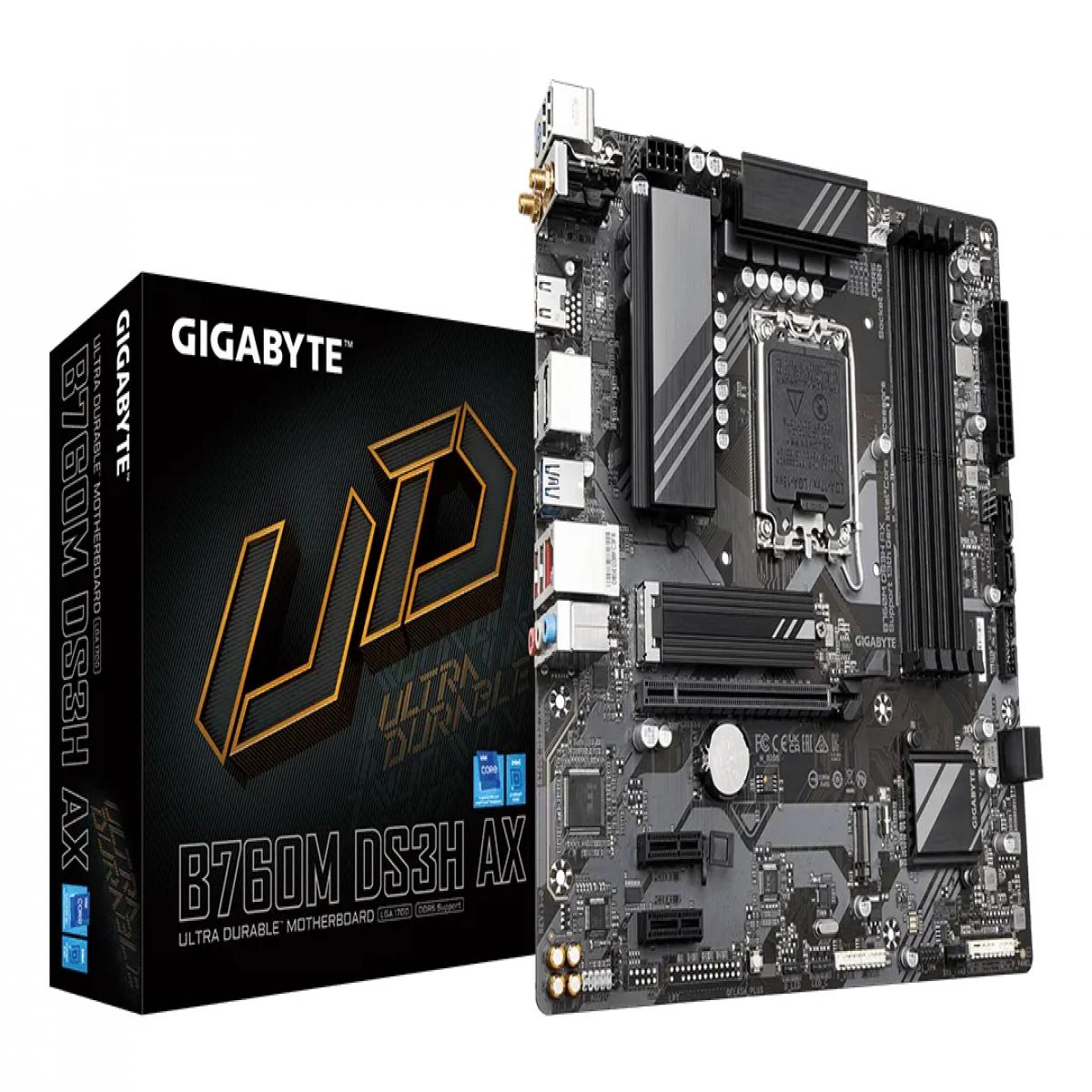GIGABYTE B760M DS3H AX Motherboard - Supports Intel Core 14th Gen CPUs, 6+2+1 Phases Digital VRM, up to 7600MHz DDR5 (OC), 2xPCIe 4.0 M.2, Wi-Fi 6E, 2.5GbE LAN, USB 3.2 Gen 2