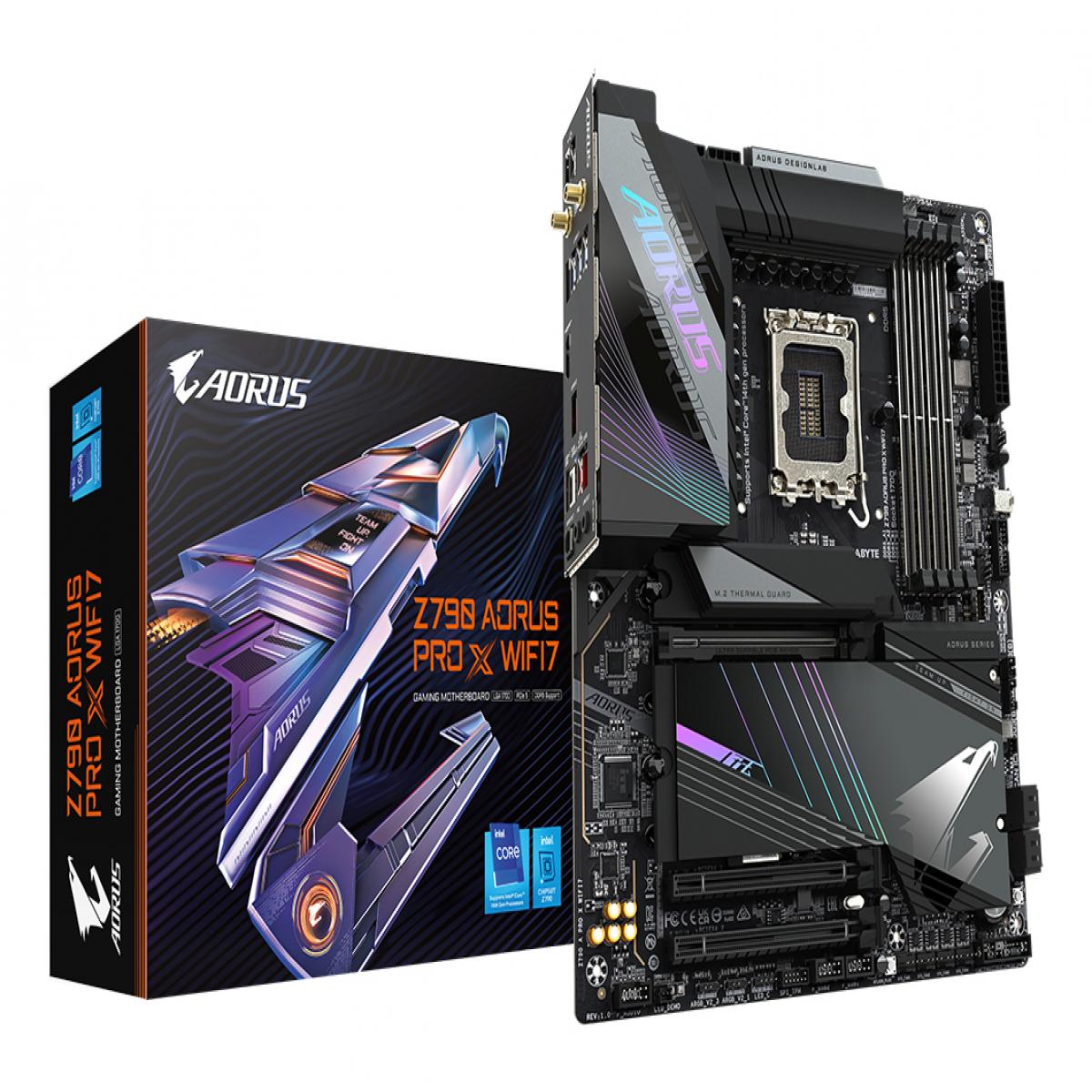 GIGABYTE Z790 AORUS PRO X WIFI7 Motherboard - Supports Intel Core 14th Gen CPUs, 18+1+2 phases VRM, up to 8266MHz DDR5 (OC), 1xPCIe 5.0 + 4xPCIe 4.0 M.2, Wi-Fi 7, 5GbE LAN, USB 3.2 Gen 2