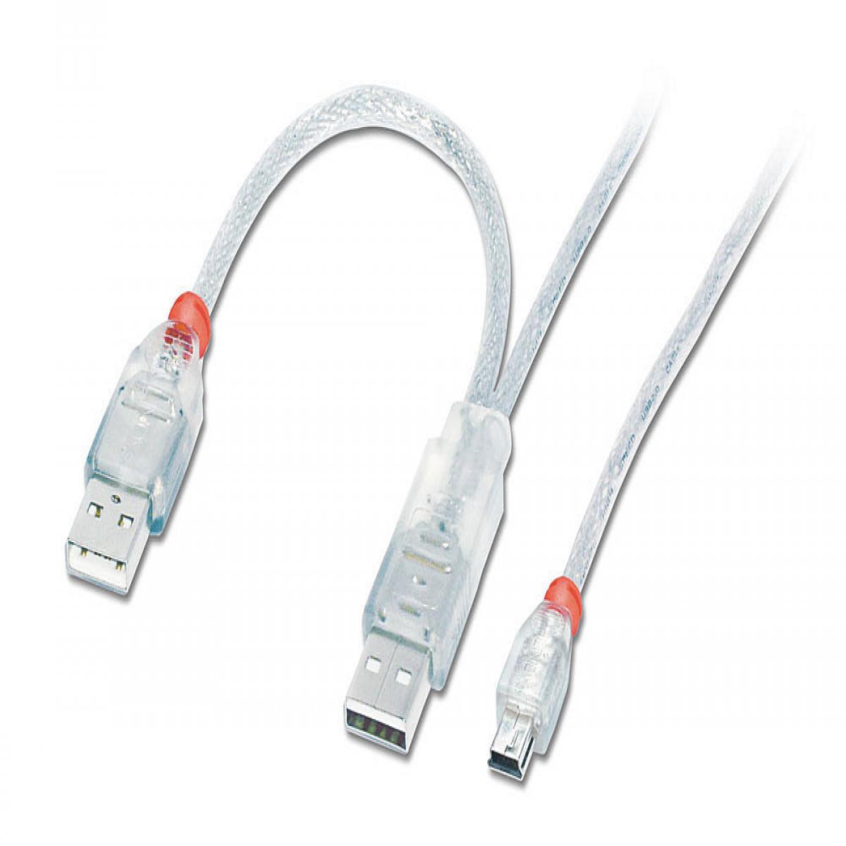 Lindy 2m USB 2.0 Dual Power Cable - 2 x Type A (20cm apart) to Mini-B