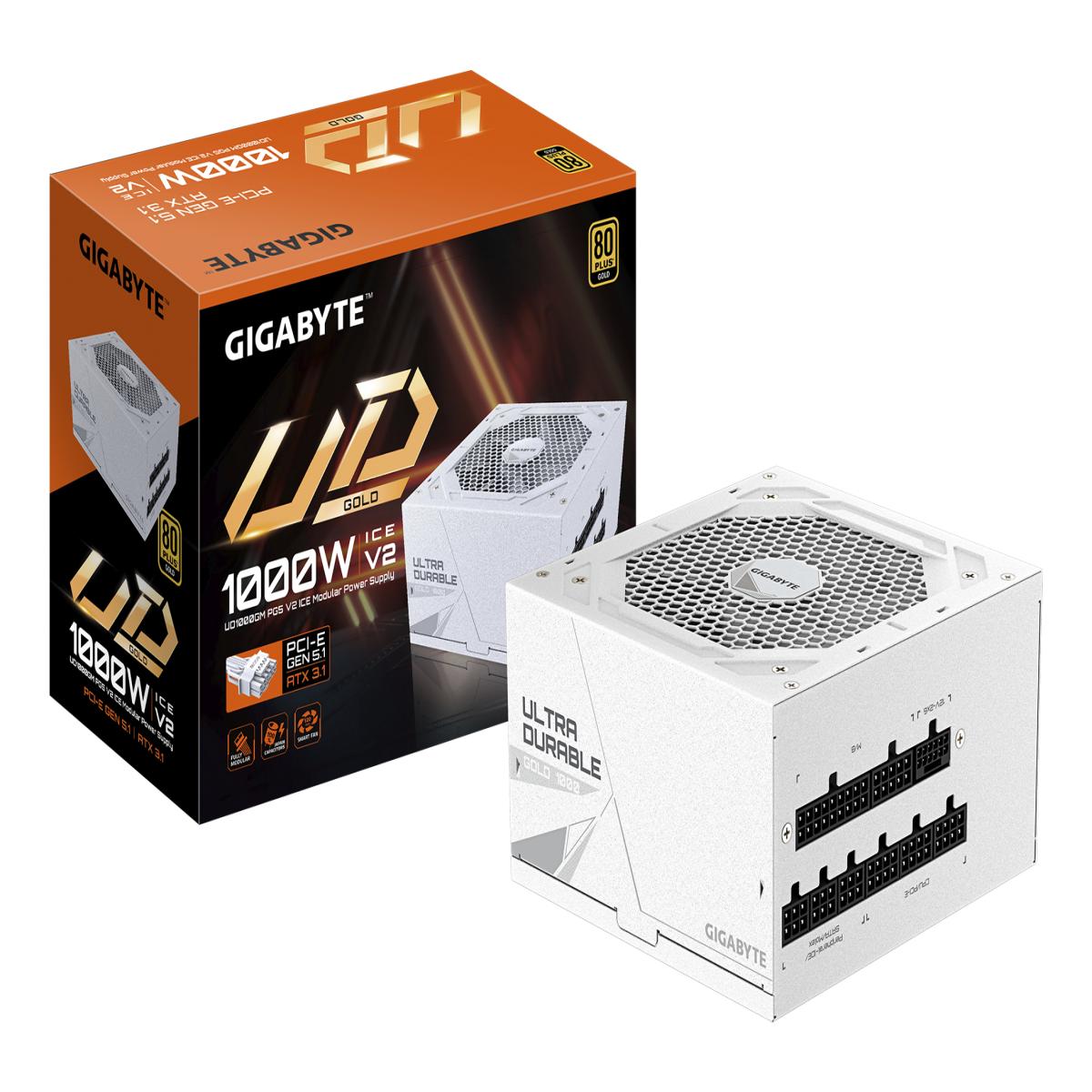 GIGABYTE UD1000GM PG5 V2 ICE Power Supply Unit- PCIe Gen 5.1, 80 PLUS Gold, Fully Modular Design, 120mm Fan, ATX 3.1 compatible, EU Plug
