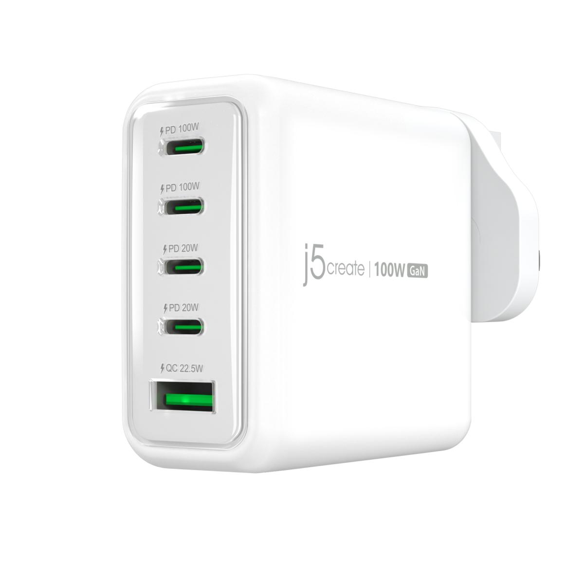 j5create JUP53100 100W GaN USB-C® 5-Port Charger