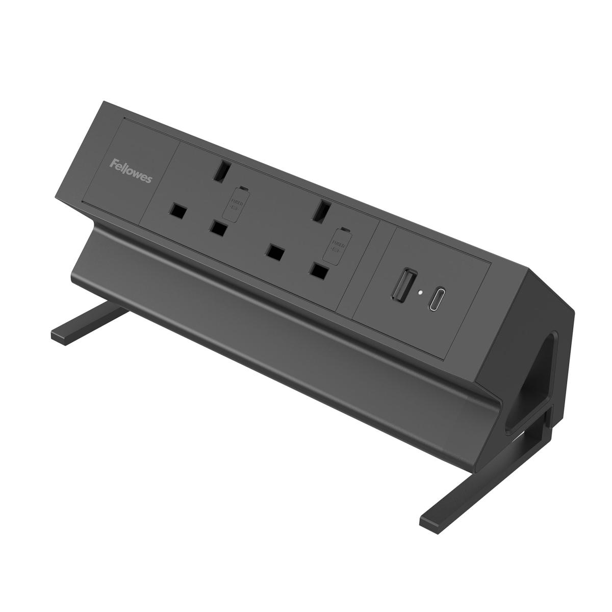 Fellowes Power Desk 2 Socket with 2 Power Sockets 1 USB-A & USB-C Ports Black
