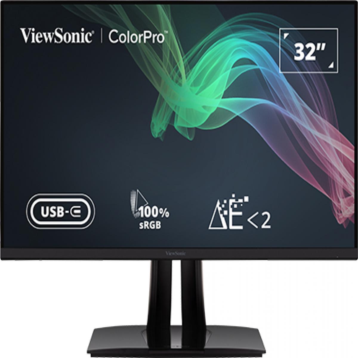 ViewSonic VP3256-4K 32inch Premium IPS 4K Ergonomic Monitor, Ultra-Thin Bezels, Colour Accuracy, Pantone Validated, HDMI, DisplayPort, USB Type-C, Professional Graphic Design, Photo & Video Editing, Black