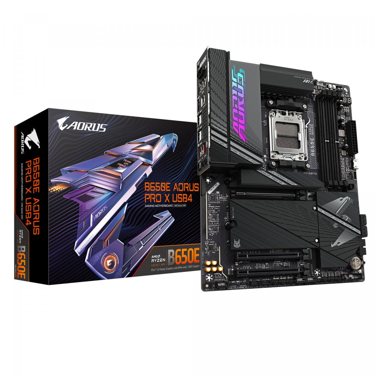 GIGABYTE B650E AORUS PRO X USB4 Motherboard - AMD Ryzen 8000 Series CPUs, 16+2+2 Digital VRM, up to 8000MHz DDR5 (OC), 4xPCIe 5.0 M2, Wi-Fi 7, 2.5GbE LAN, USB 3.2 Gen 2x2