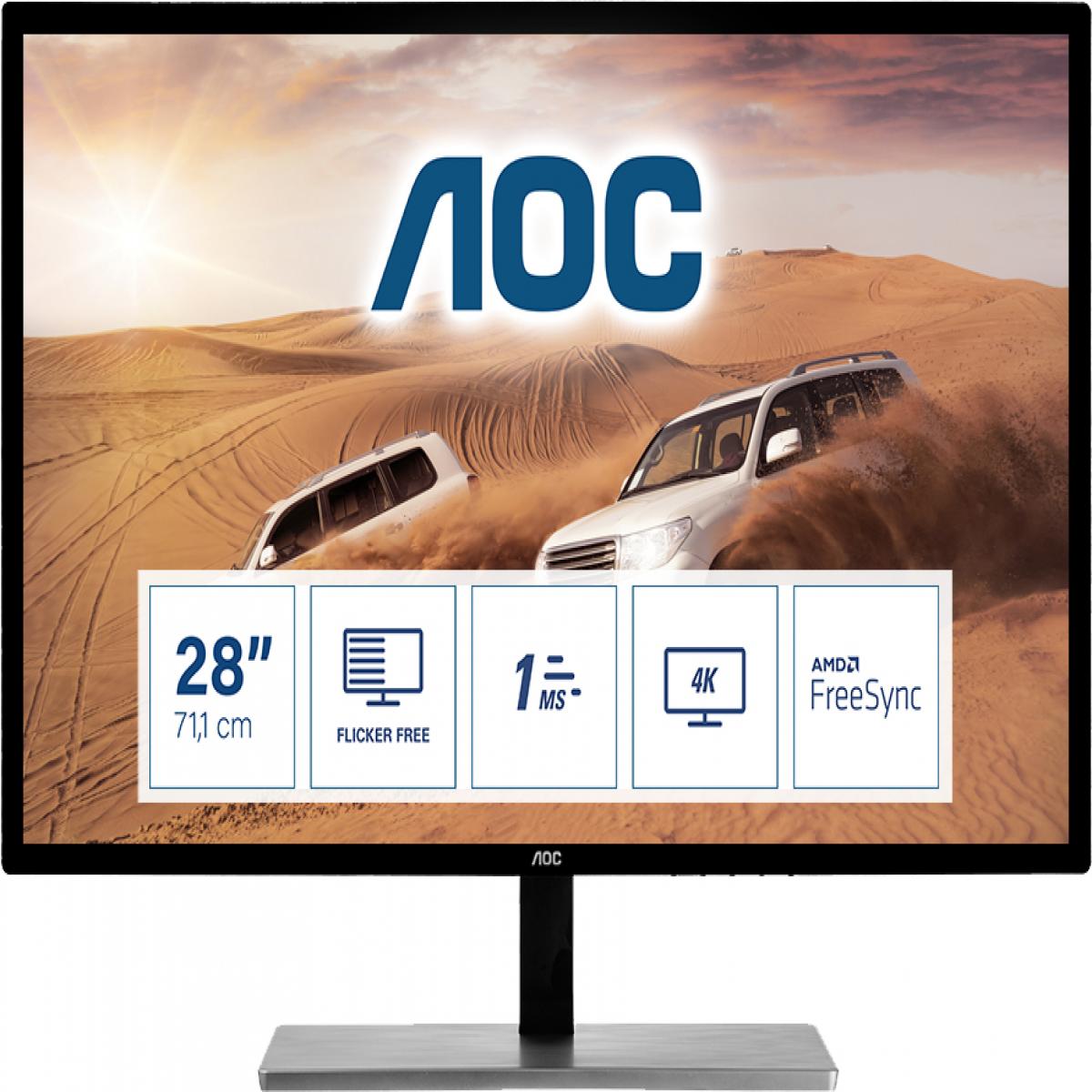 AOC 79 Series U2879VF computer monitor 71.1 cm (28") 3840 x 2160 pixels 4K Ultra HD LCD Silver, Black
