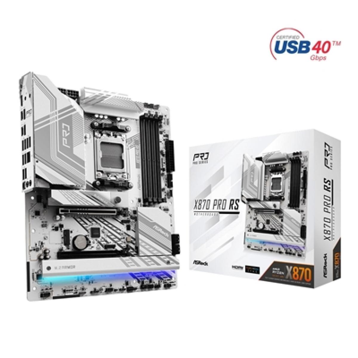 ASRock X870 PRO RS AMD AM5 Socket Motherboard, ATX, 4x DDR5 Slots, 3x M.2 Sockets, Fitted I/O Shield, 2.5GbE LAN, 1x HDMI Port / 2x USB-C (USB4)