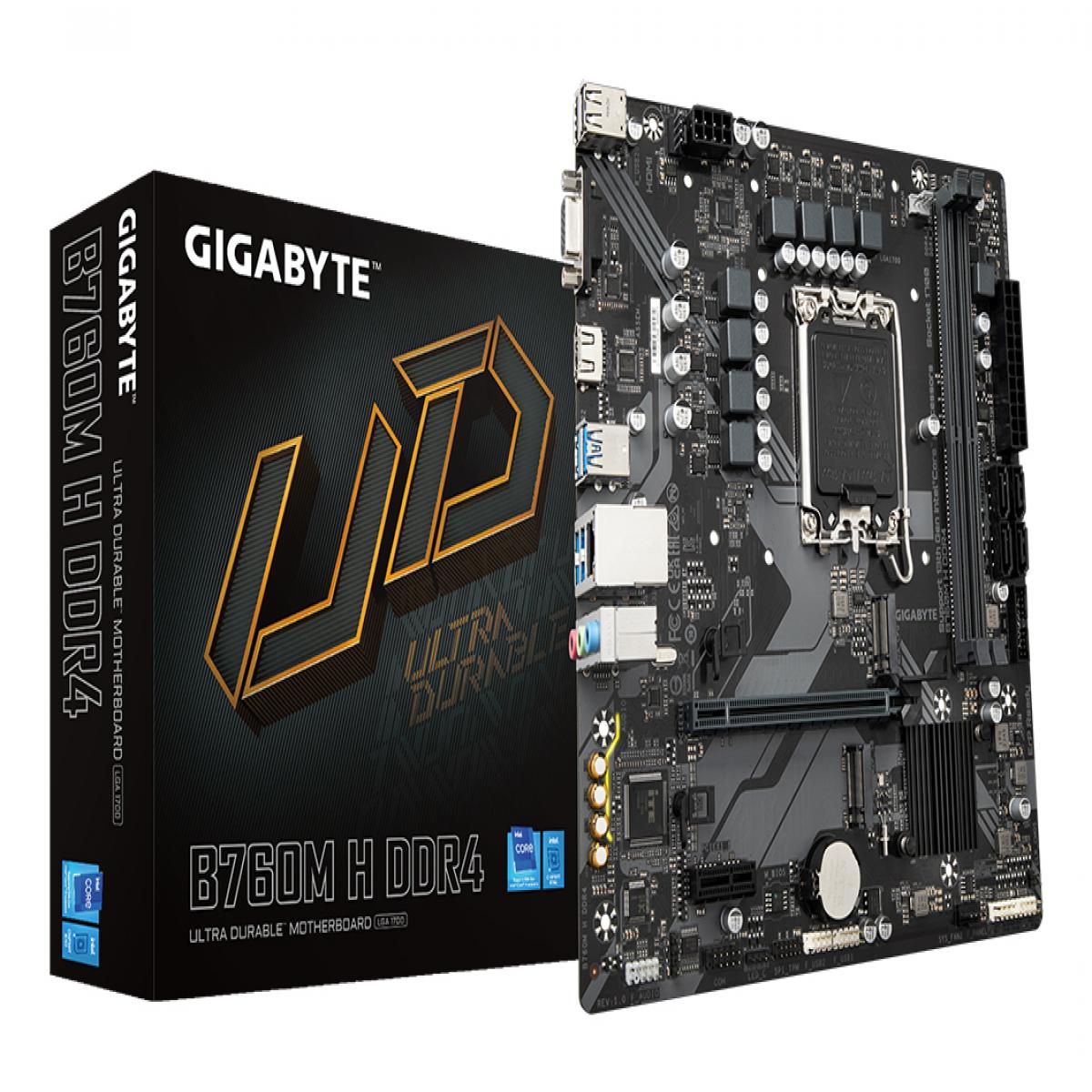 Gigabyte B760M H DDR4 Ultra Durable Intel 1700 Socket Motherboard, Micro-ATX, 2x DDR4 Slots, 2x M.2 Sockets, GbE LAN, 1x D-Sub / 1x HDMI Port